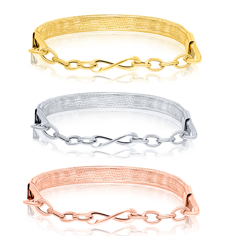 18K Pure Gold 3 Color Elastic Bangle Set