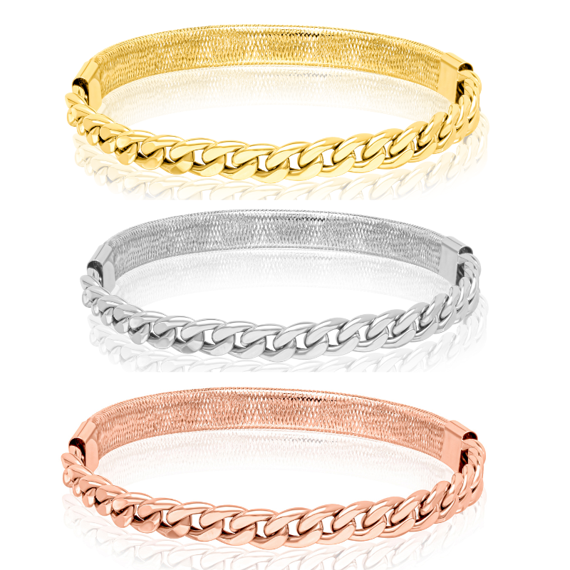 18K Pure Gold 3 Color Elastic Bangle Set