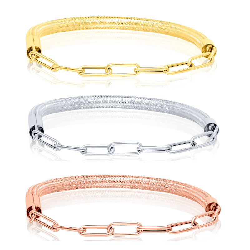 18K Pure Gold 3 Color Elastic Bangle Set