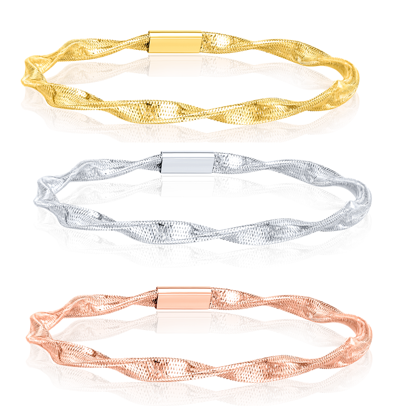 18K Pure Gold 3 Color Elastic Bangle Set