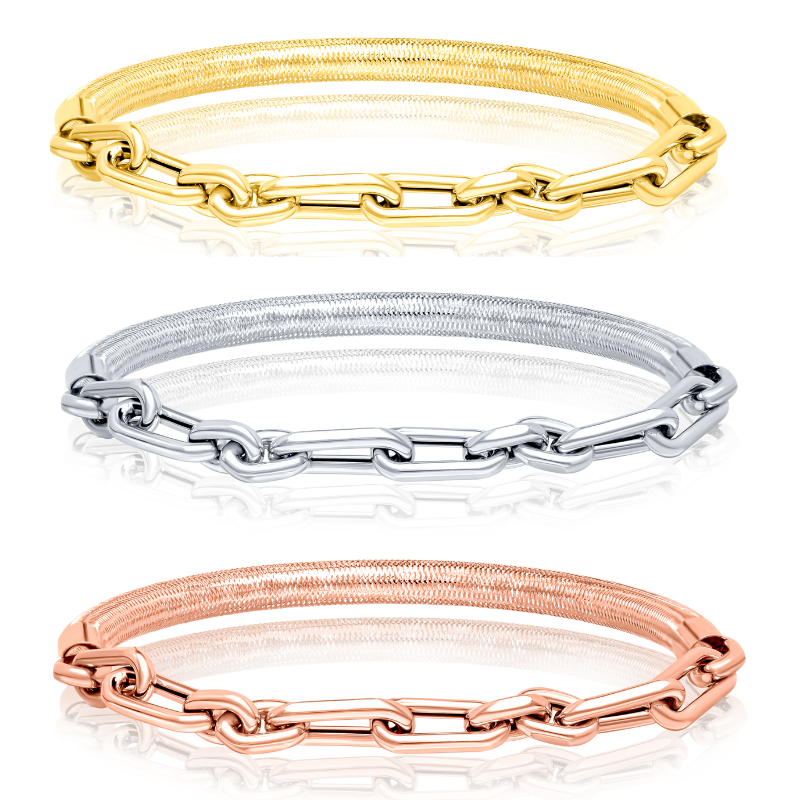 18K Pure Gold 3 Color Elastic Bangle Set