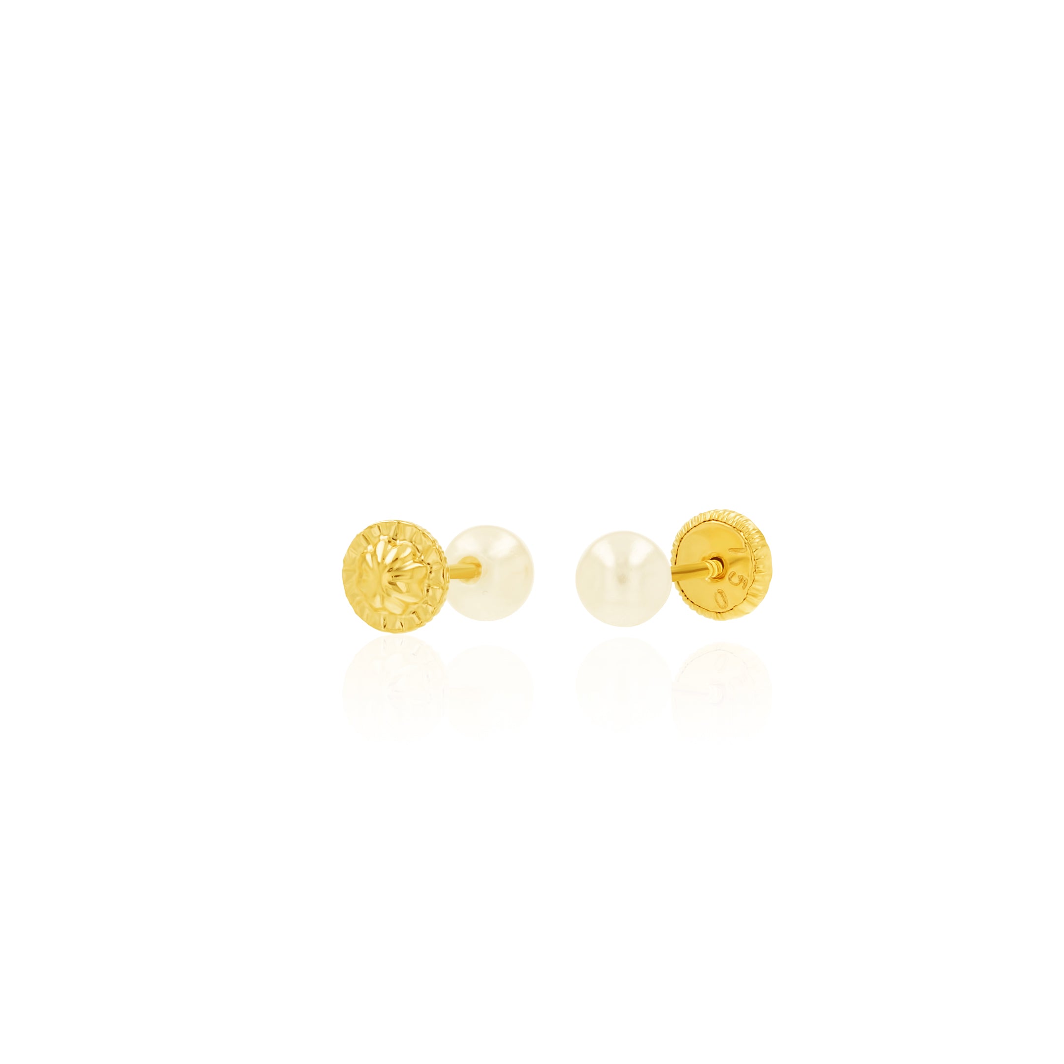 18K Pure Gold Screw Pearl Earring Set