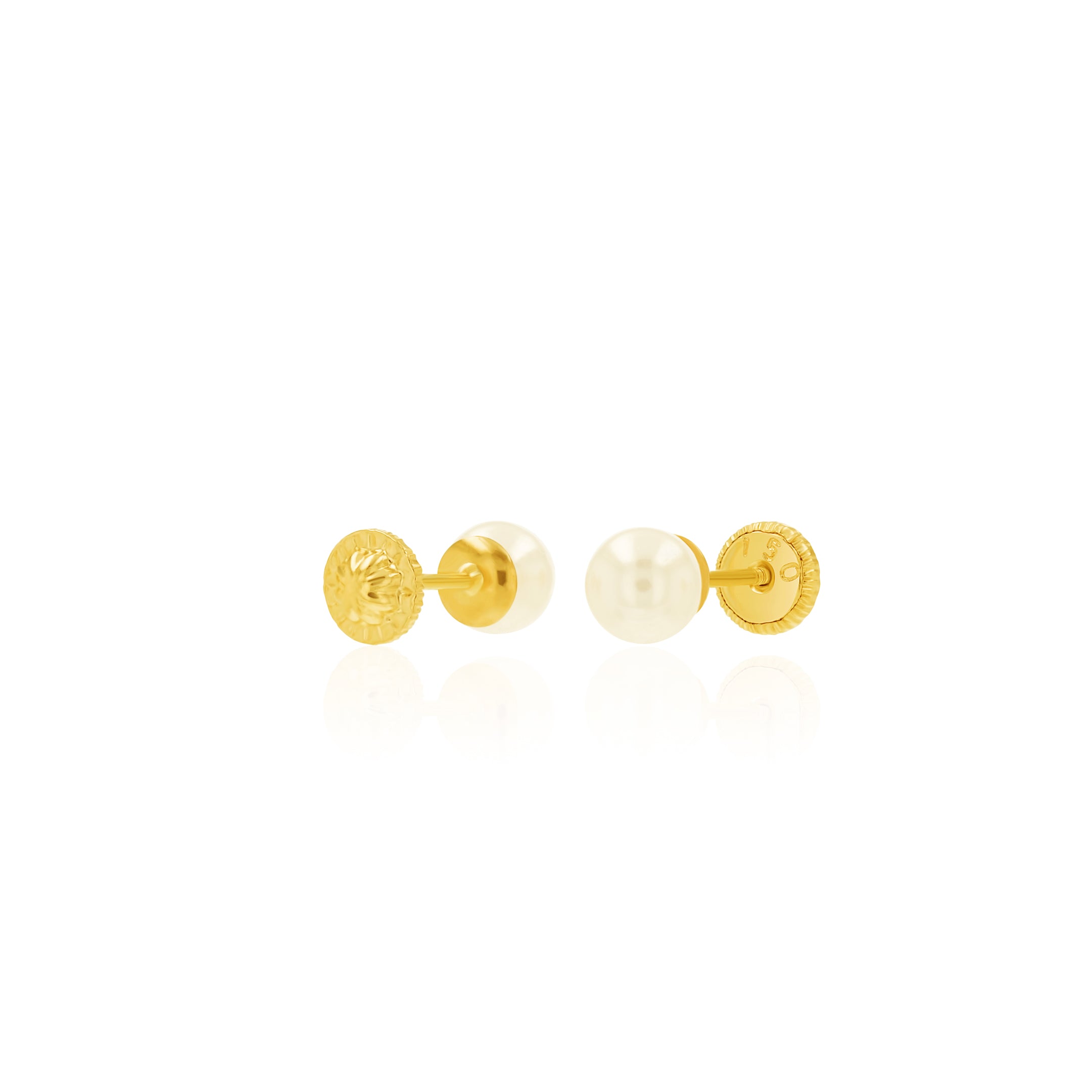 18K Pure Gold Screw Pearl Earring Set