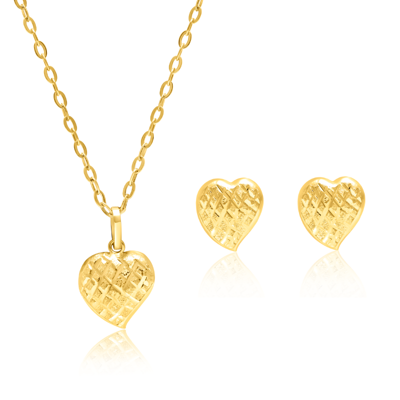 18K Pure Gold Curved Heart Jewelry Set Talagold