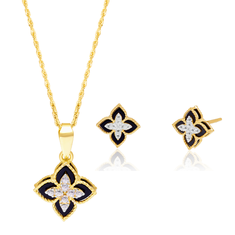 18K Pure Gold Black Flower Jewelry Set Talagold