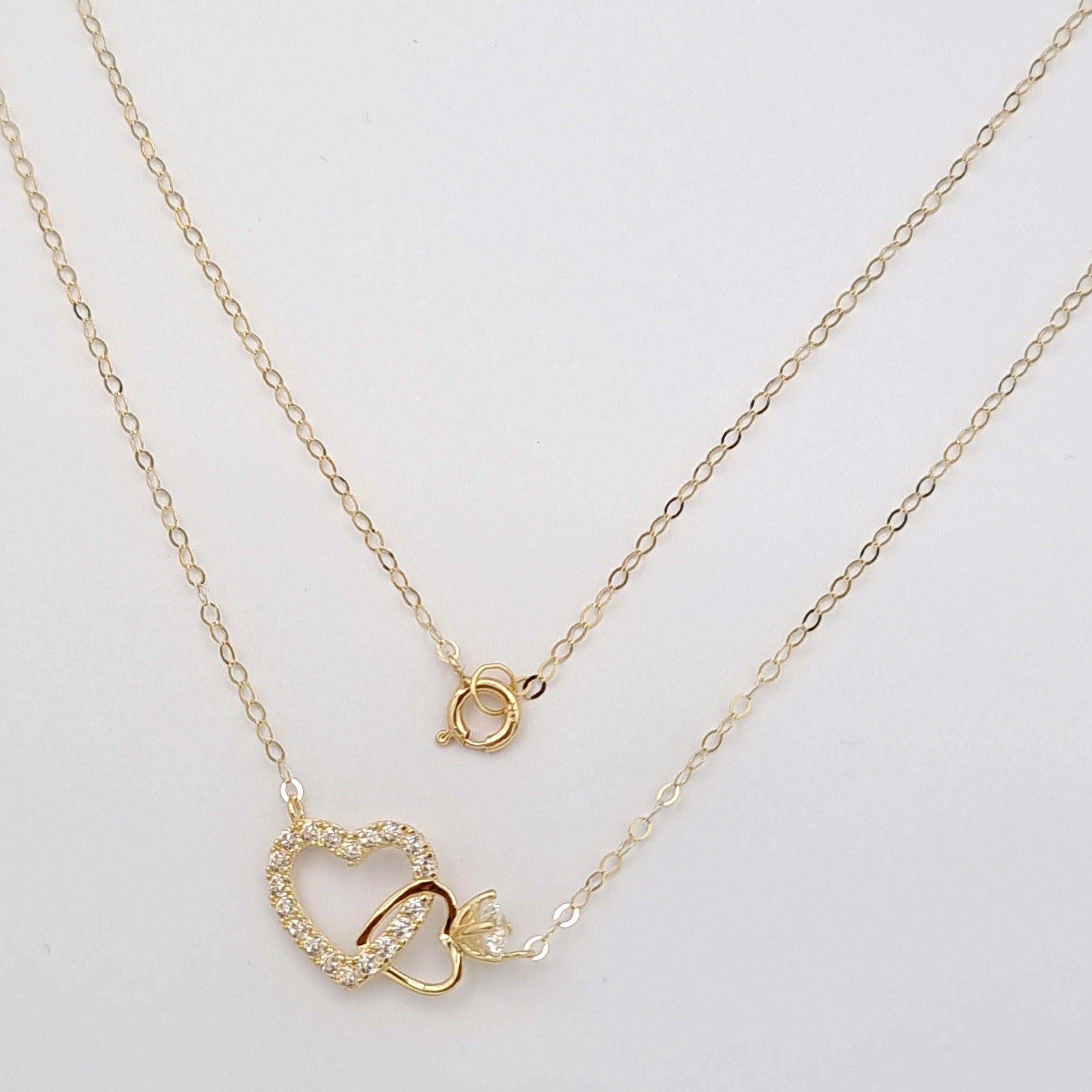 18K Pure Gold Heart Ring Stone Necklace