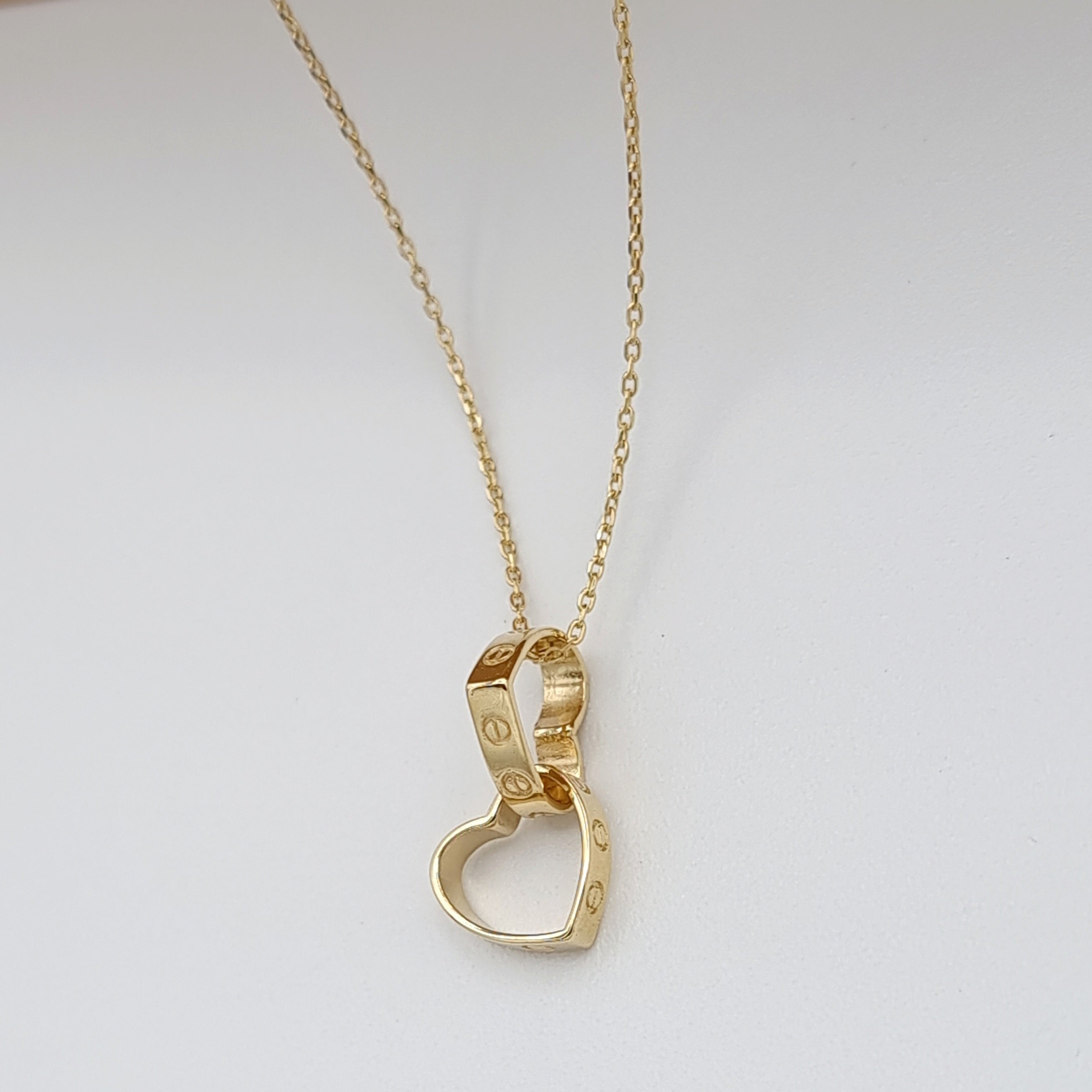 18K Pure Gold Double Heart Necklace