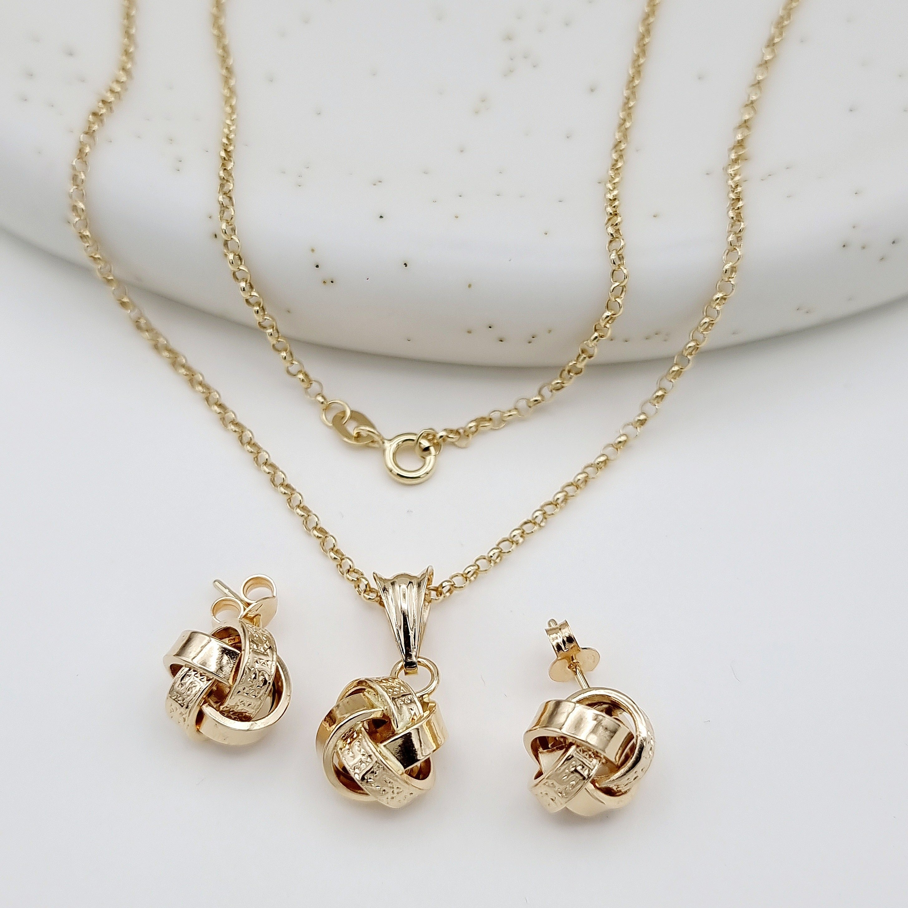 18K Pure Gold Twisted Knot Jewelry Set