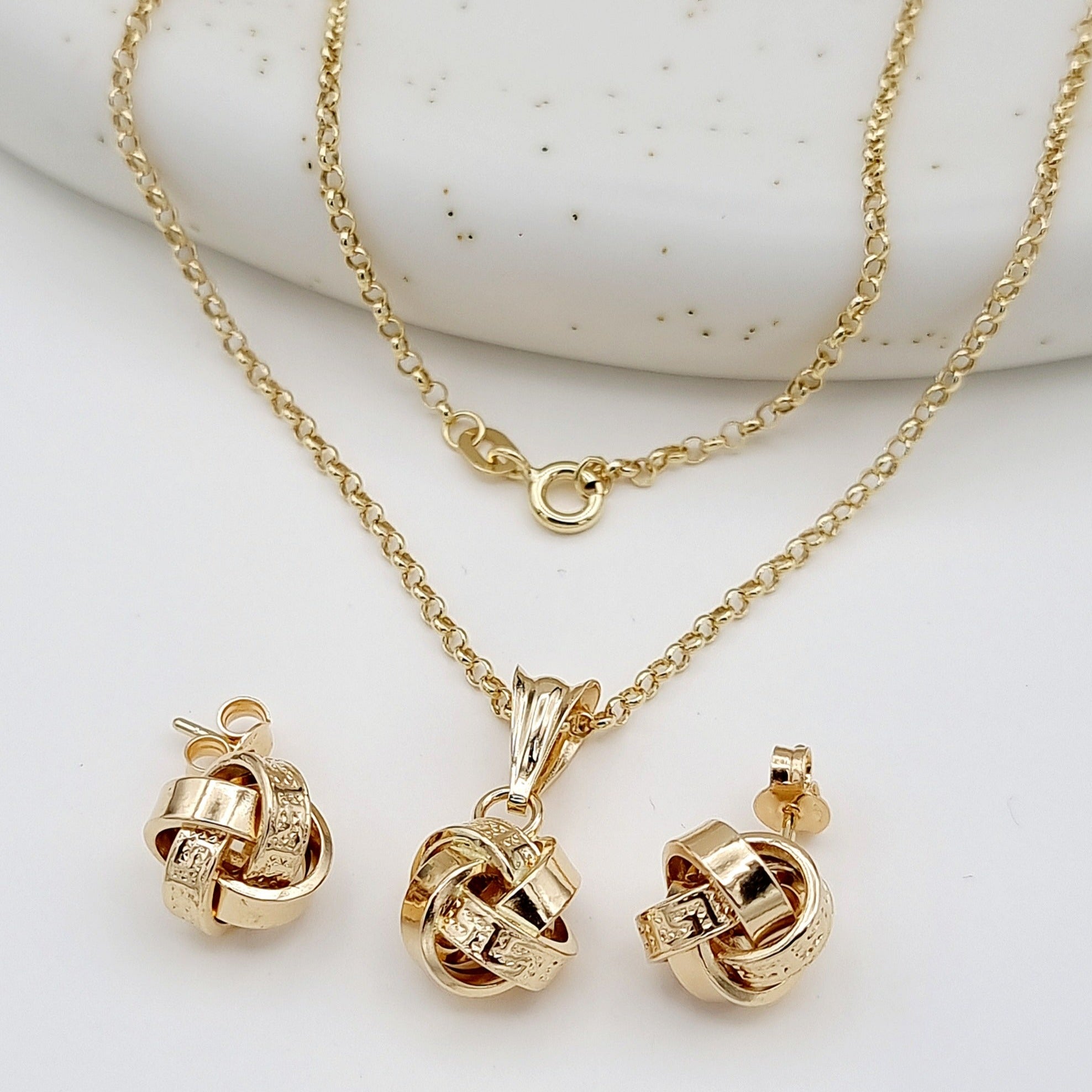 18K Pure Gold Twisted Knot Jewelry Set