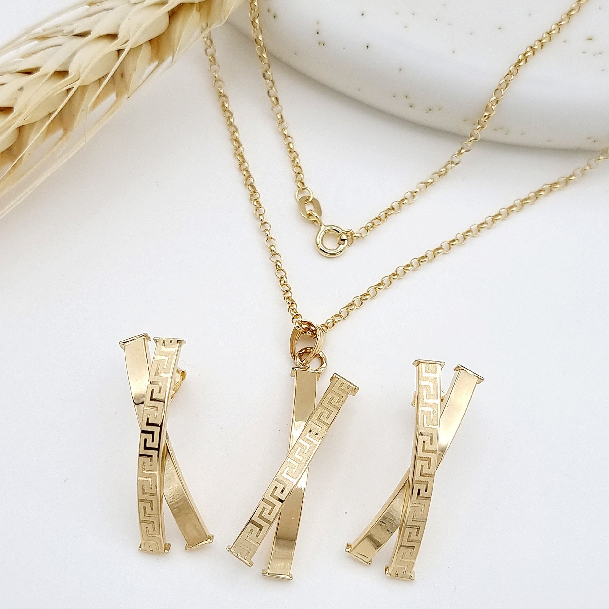 18K Pure Gold Double Curved Jewelry Set