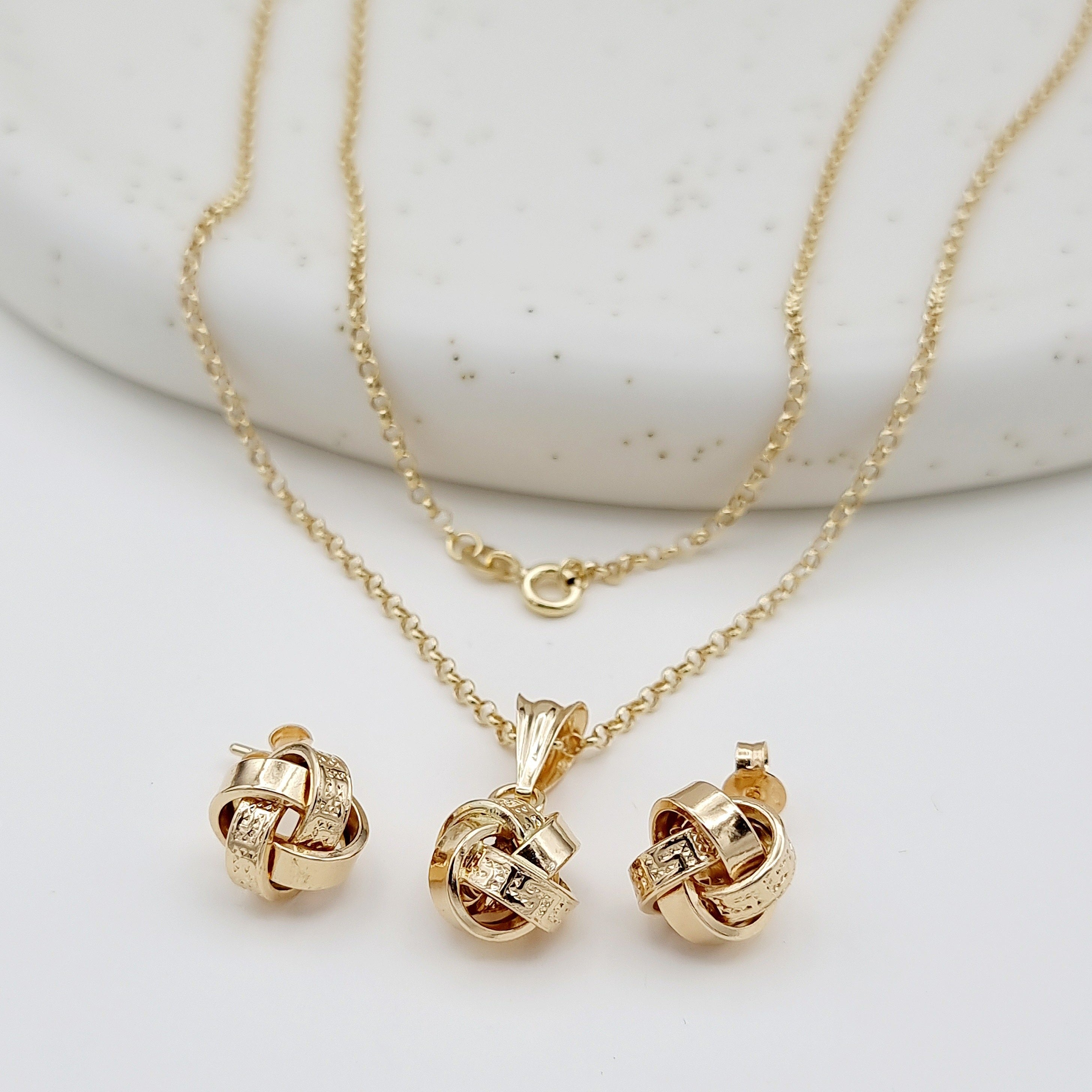 18K Pure Gold Twisted Knot Jewelry Set