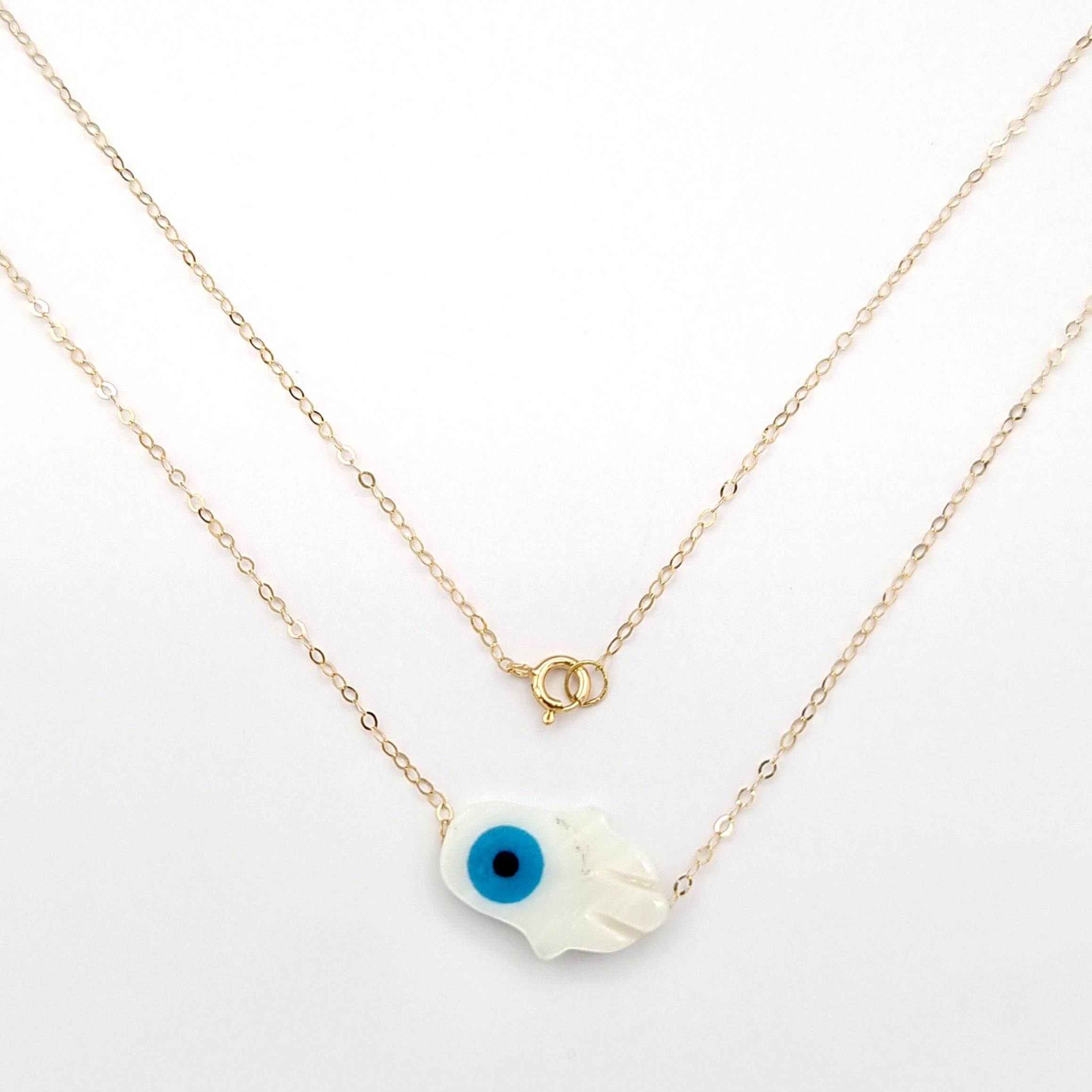 18K Pure Gold Hand with Eye Design Necklace