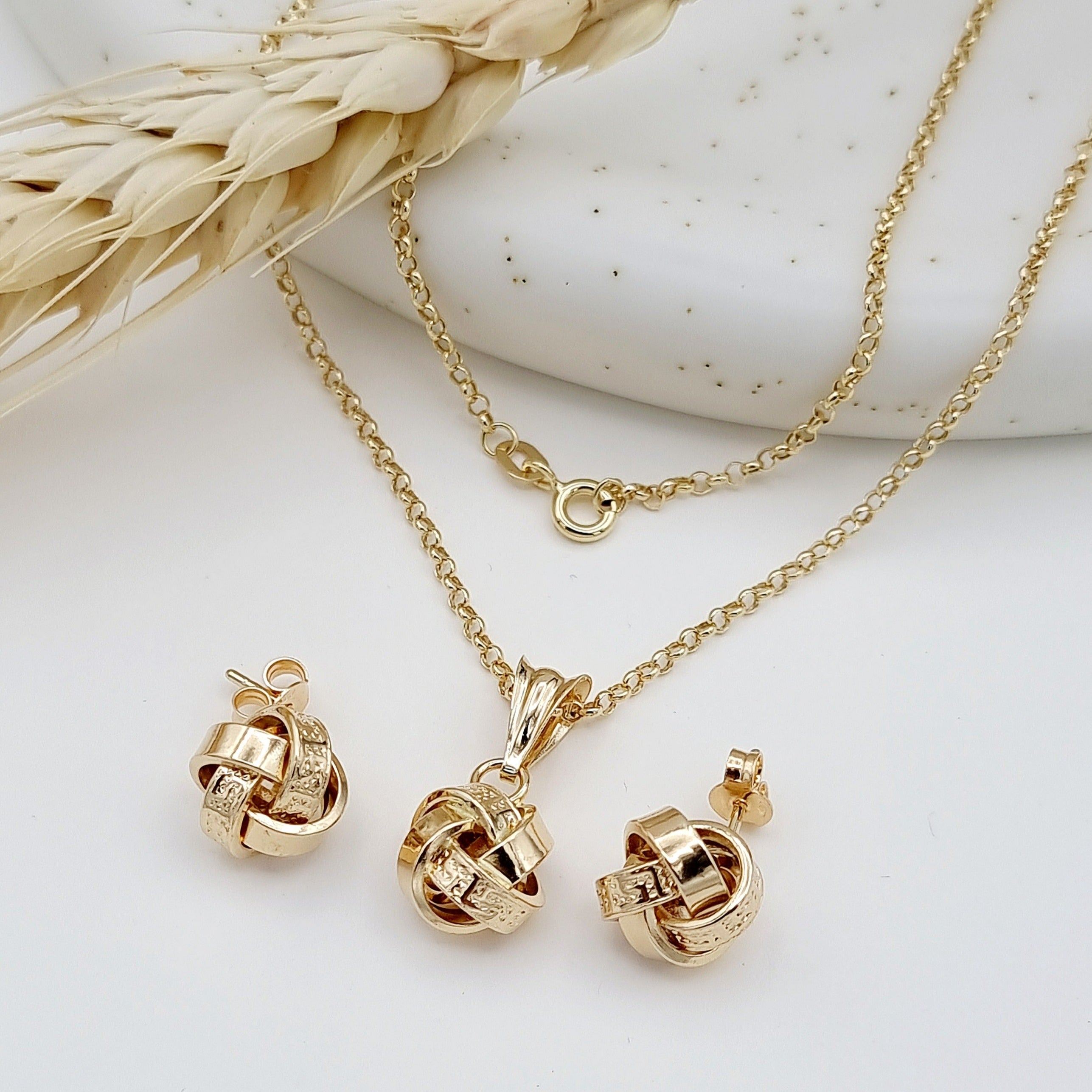 18K Pure Gold Twisted Knot Jewelry Set