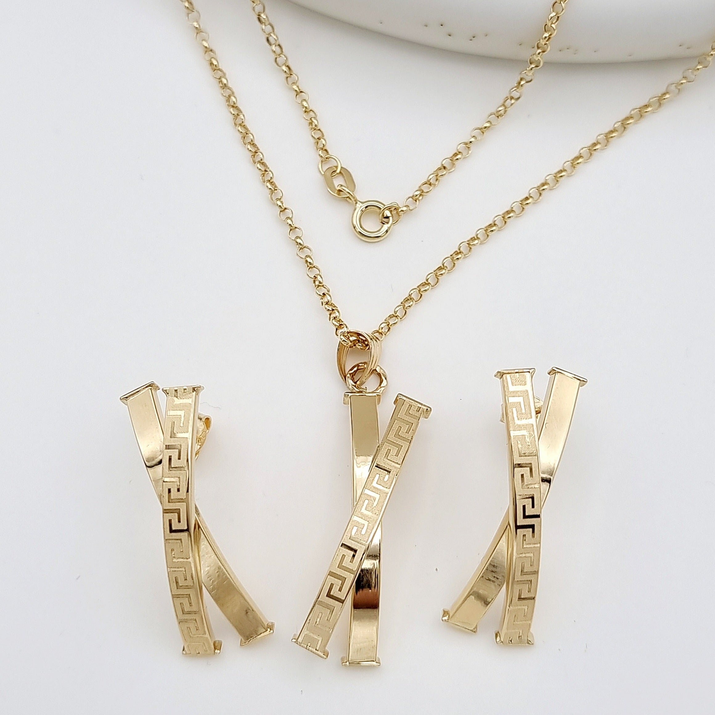 18K Pure Gold Double Curved Jewelry Set