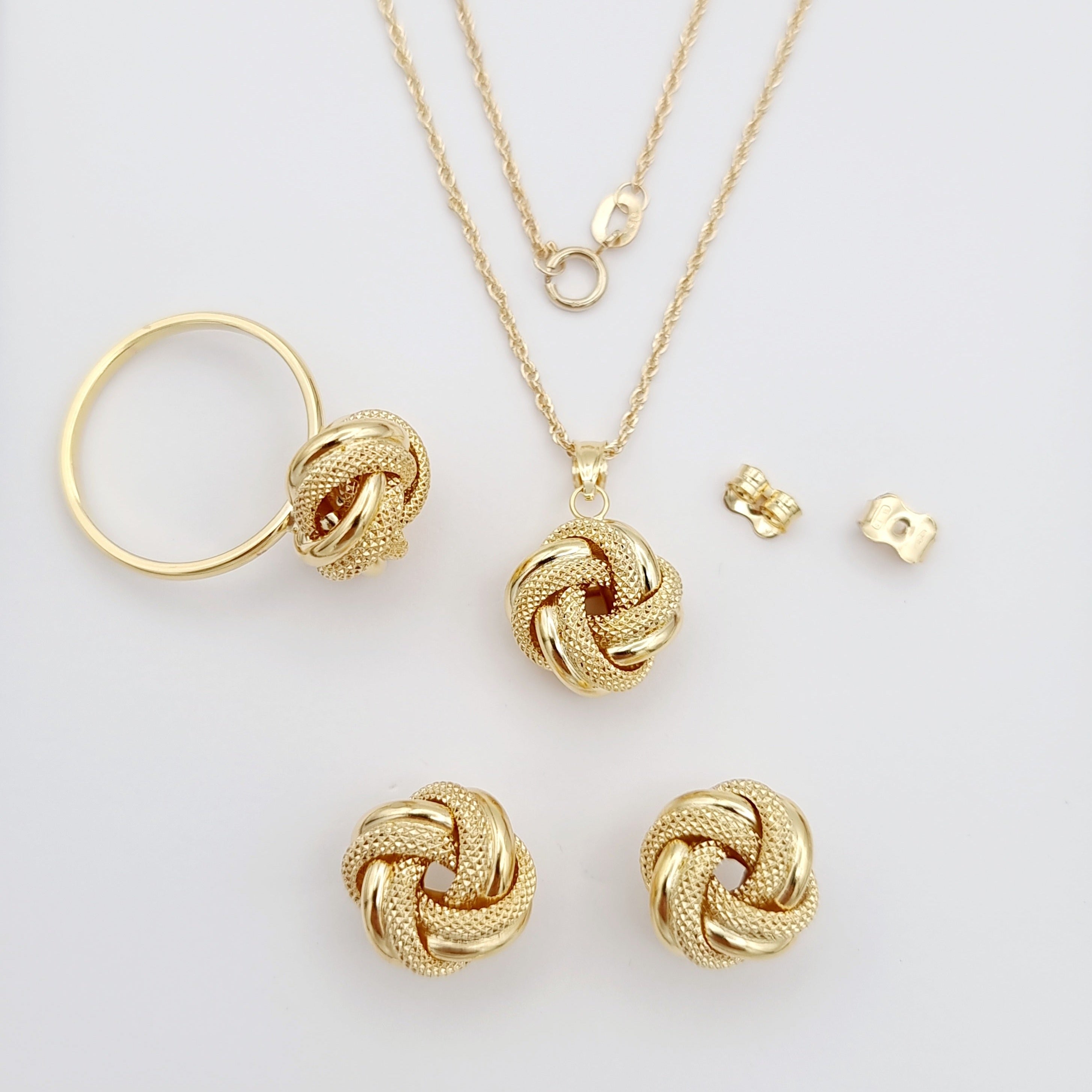 18K Pure Gold Twisted Flower Jewelry Set