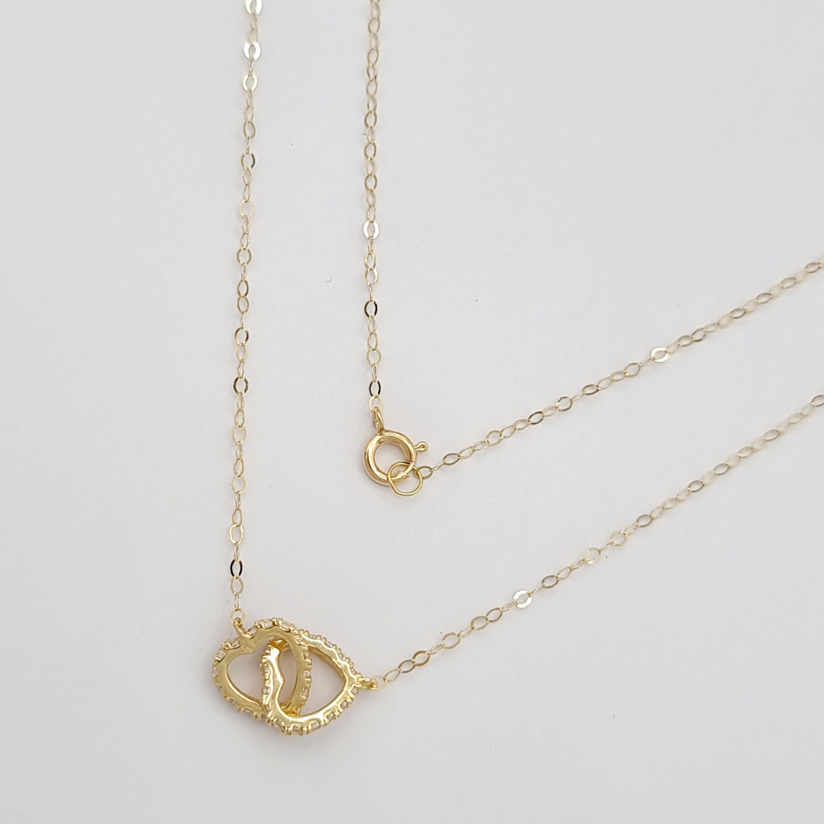 18K Pure Gold Double Heart Necklace