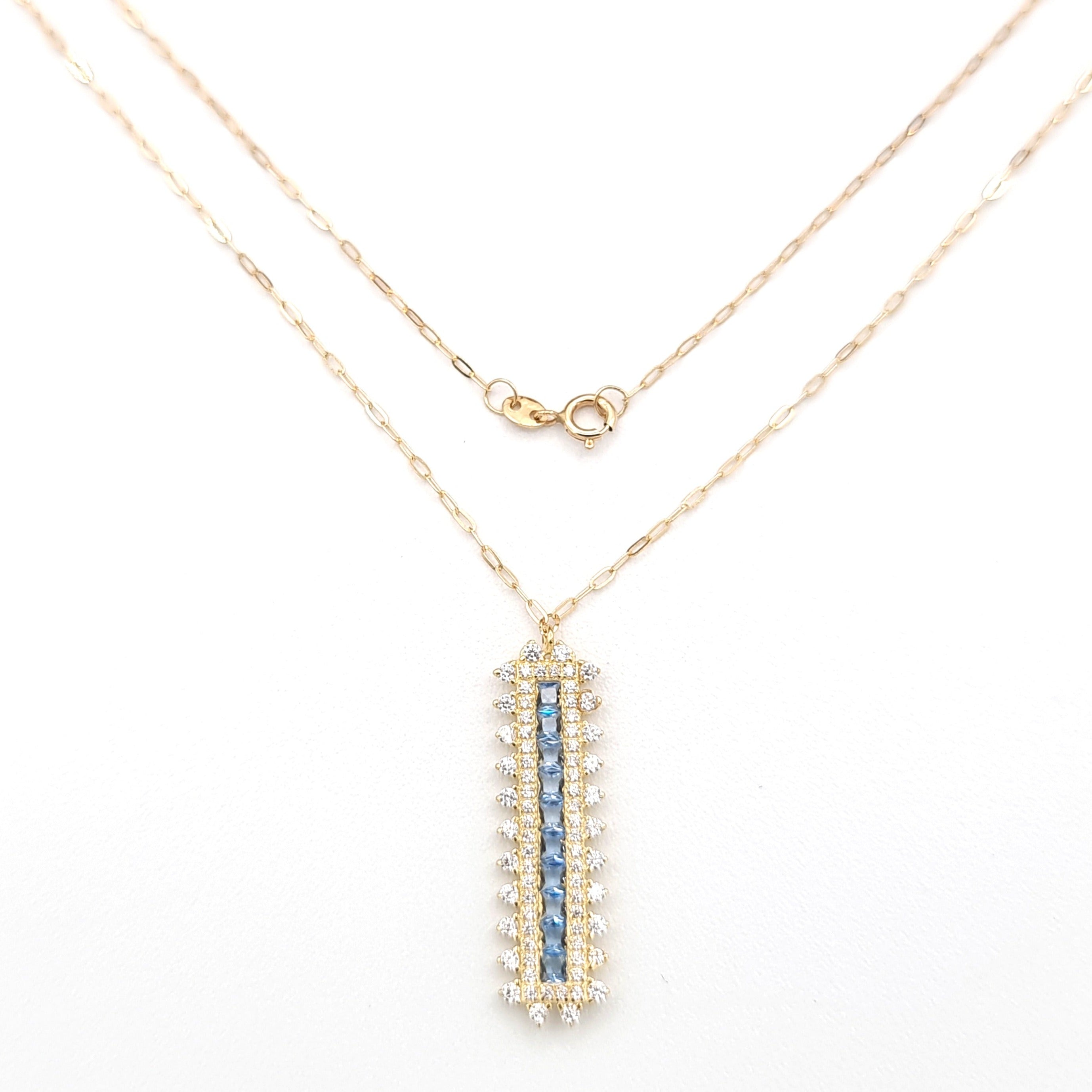 18K Pure Gold Sky Blue Stone Necklace