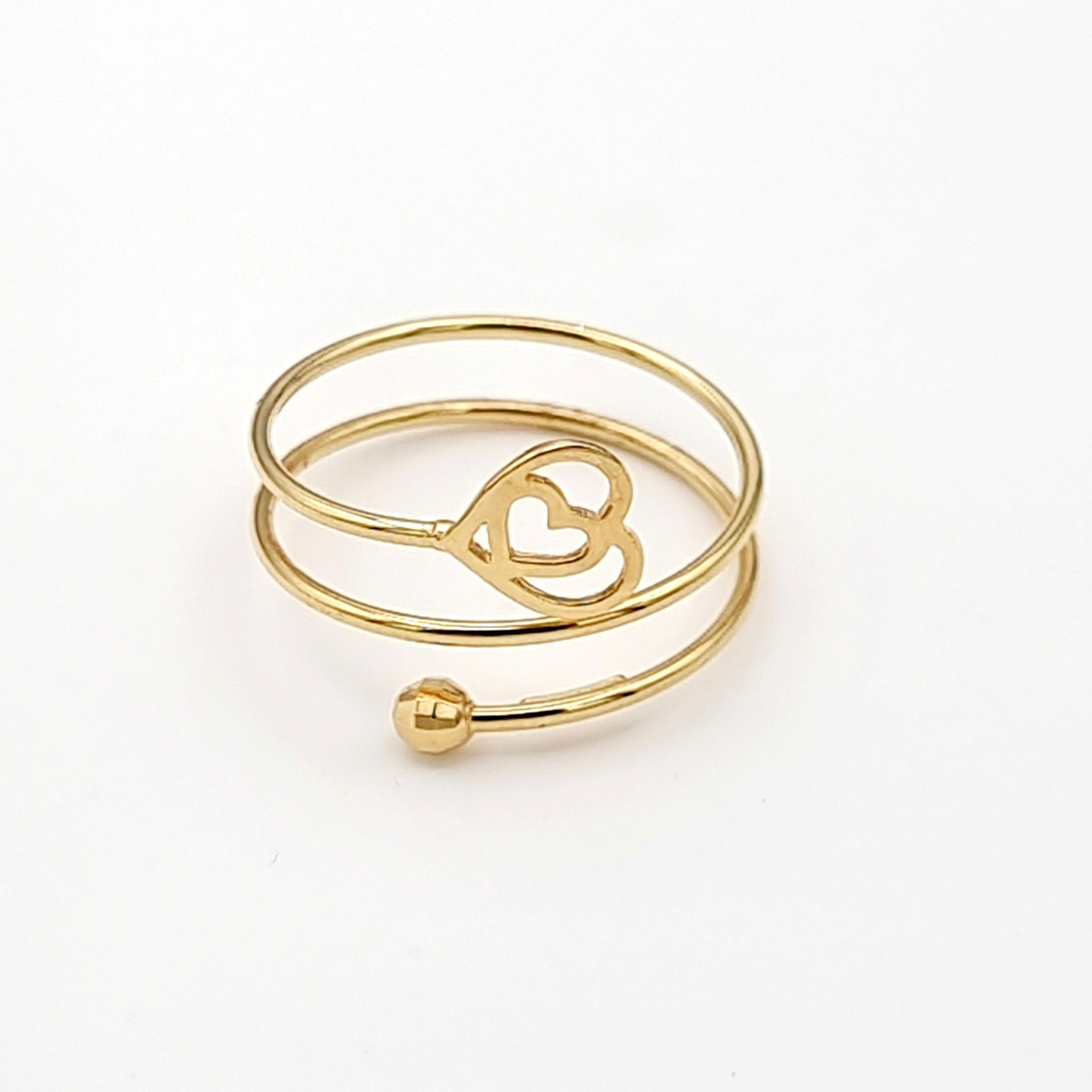 18K Pure Gold Adjustable Heart Ring