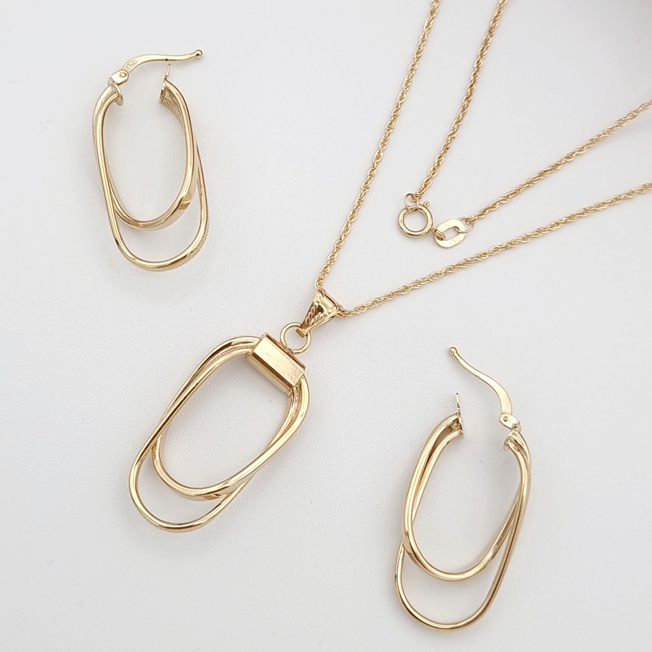 18K Pure Gold Double Oval Jewelry Set