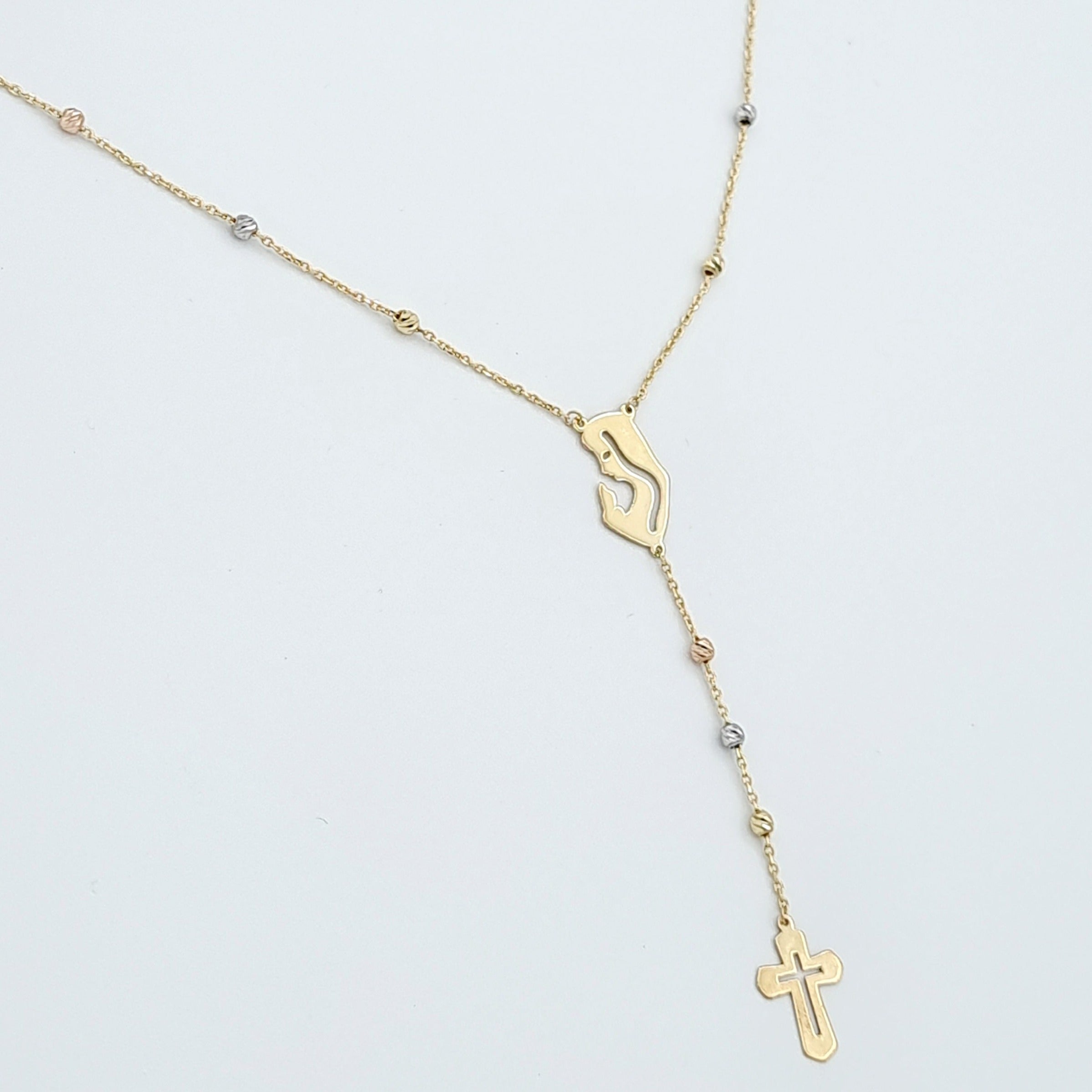 18K Pure Gold Elegant Mama Mary Cross Necklace