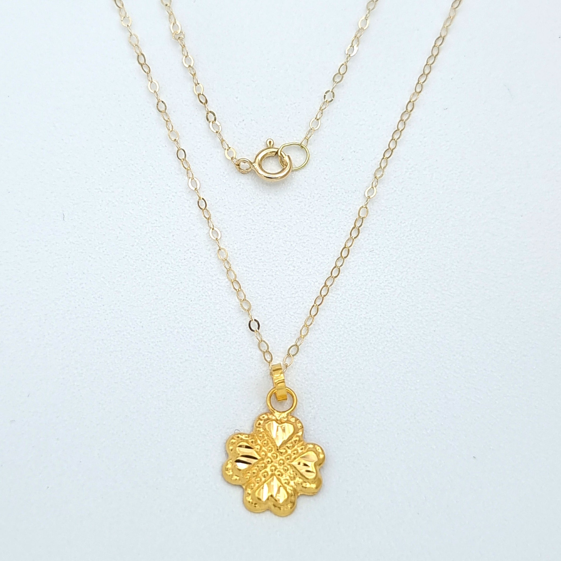 18K Pure Gold Fine Flower Heart Necklace