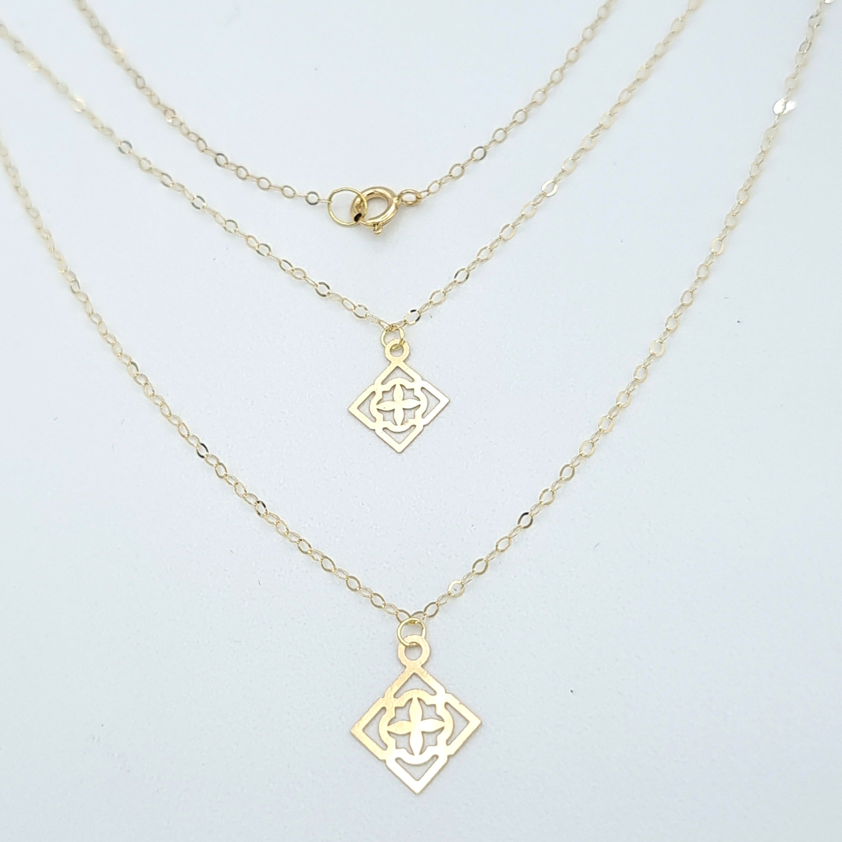 18K Pure Gold 2 Layer Square Necklace