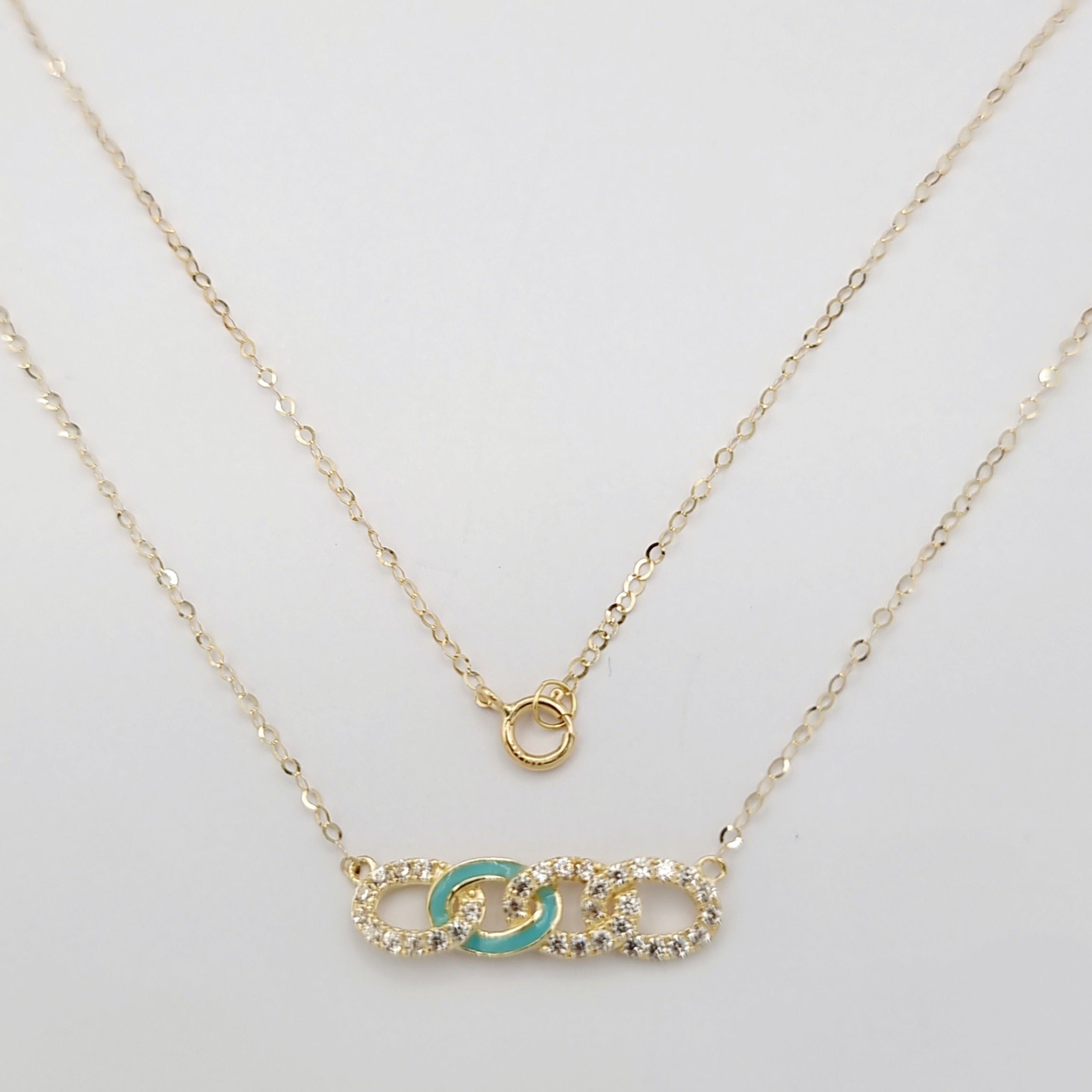 18K Pure Gold Linked Stone Necklace