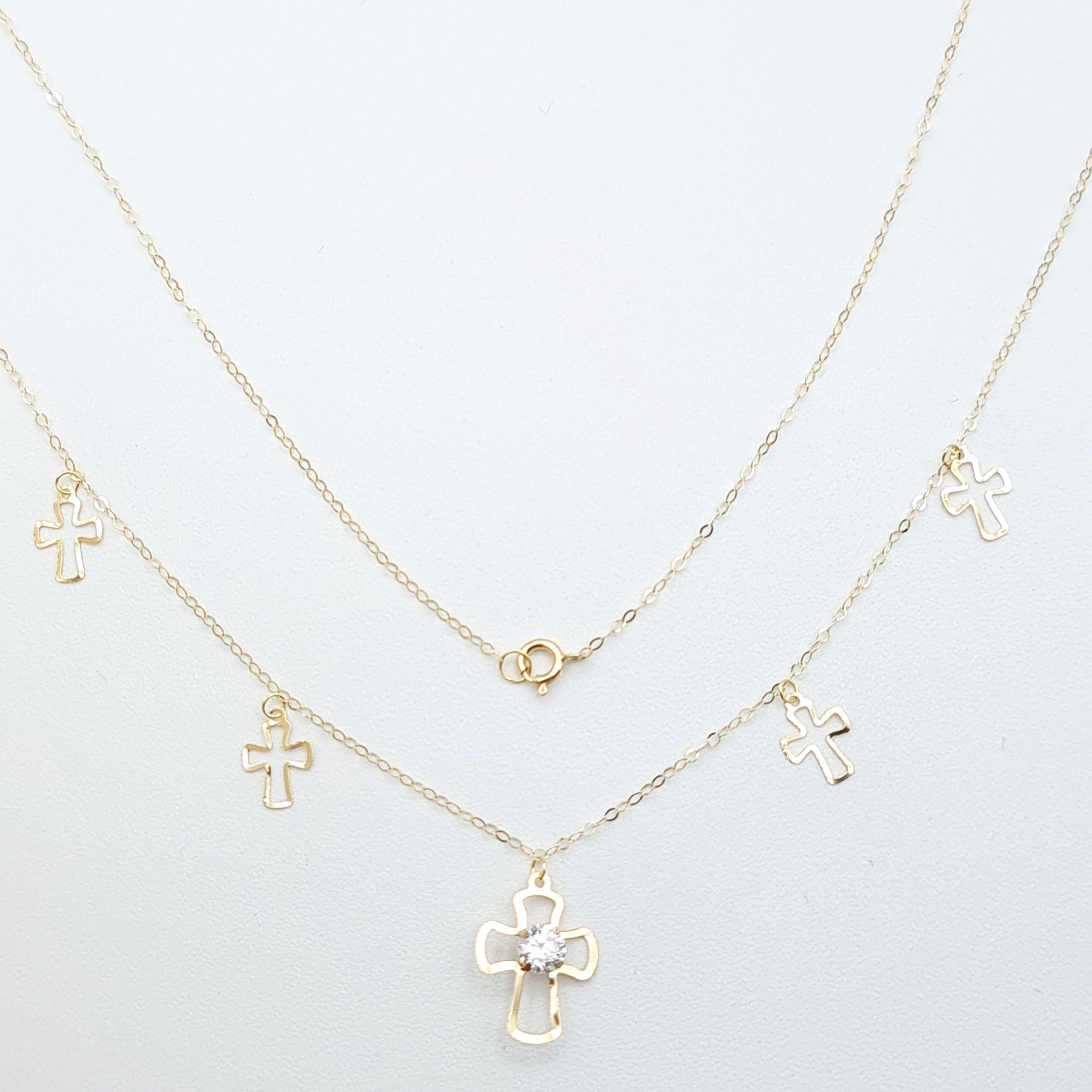 18K Pure Gold White Stone Cross Necklace