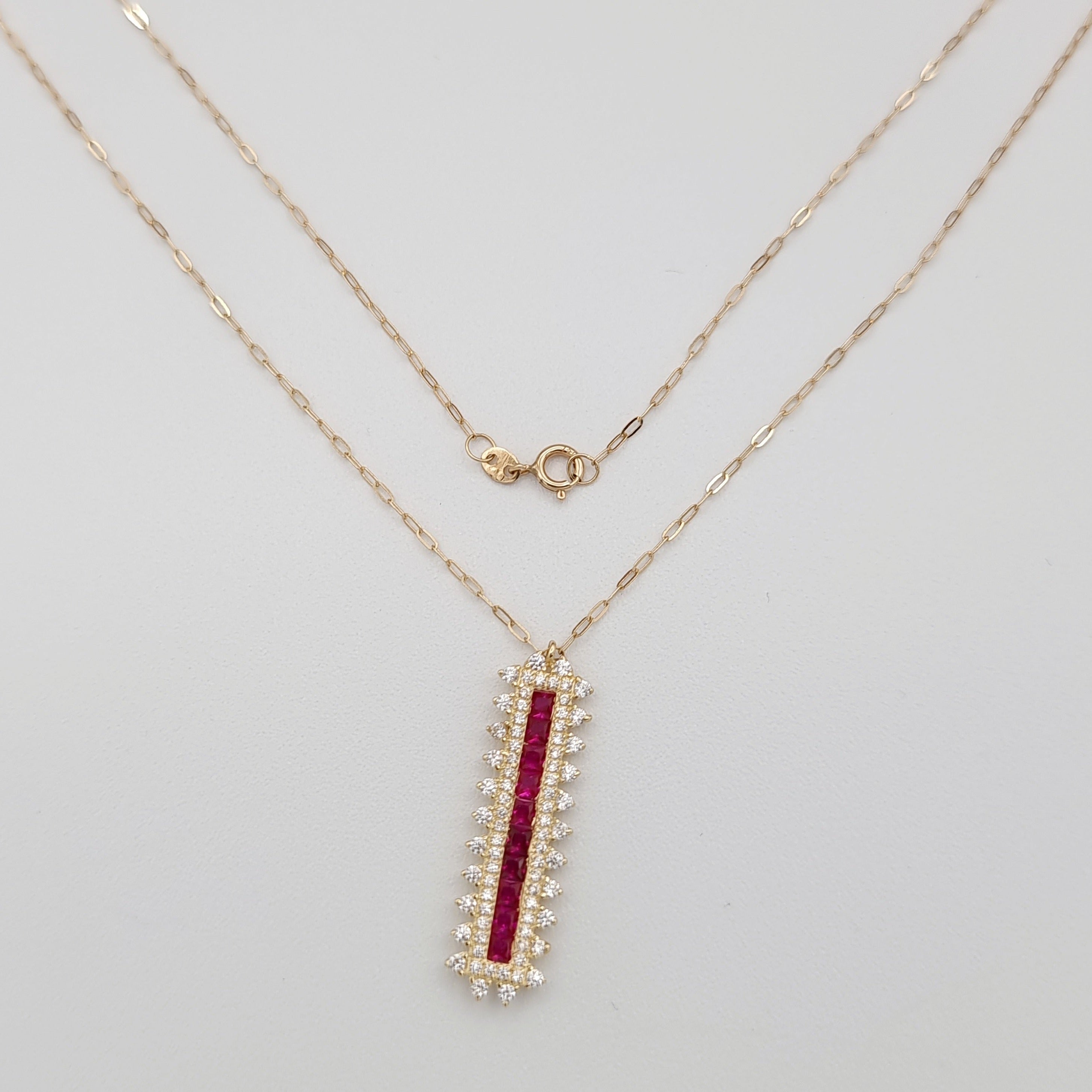 18K Pure Gold Pink Stone Necklace