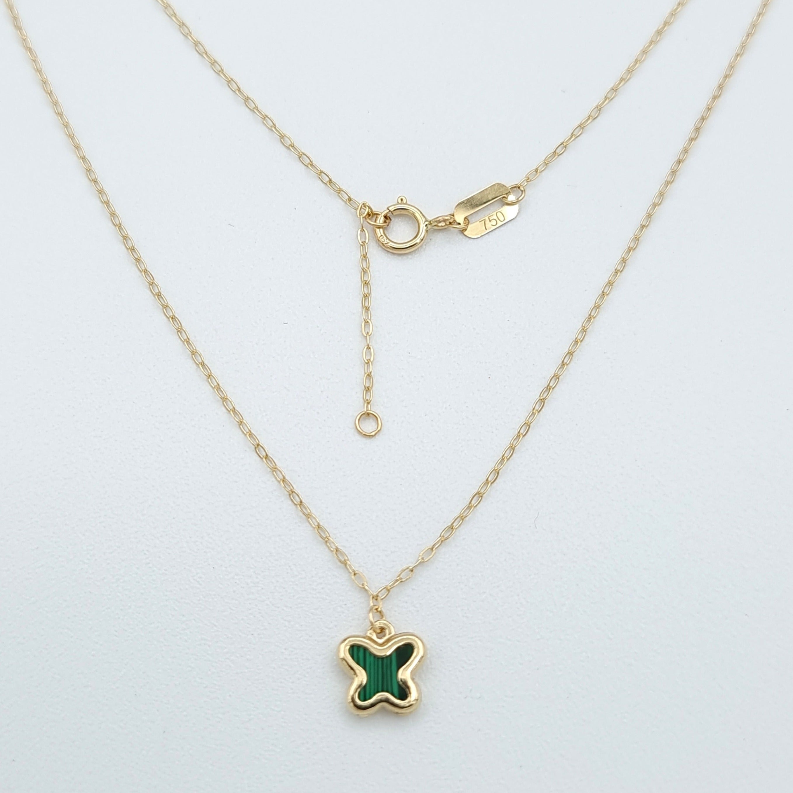 18K Pure Gold Green Butterfly Necklace