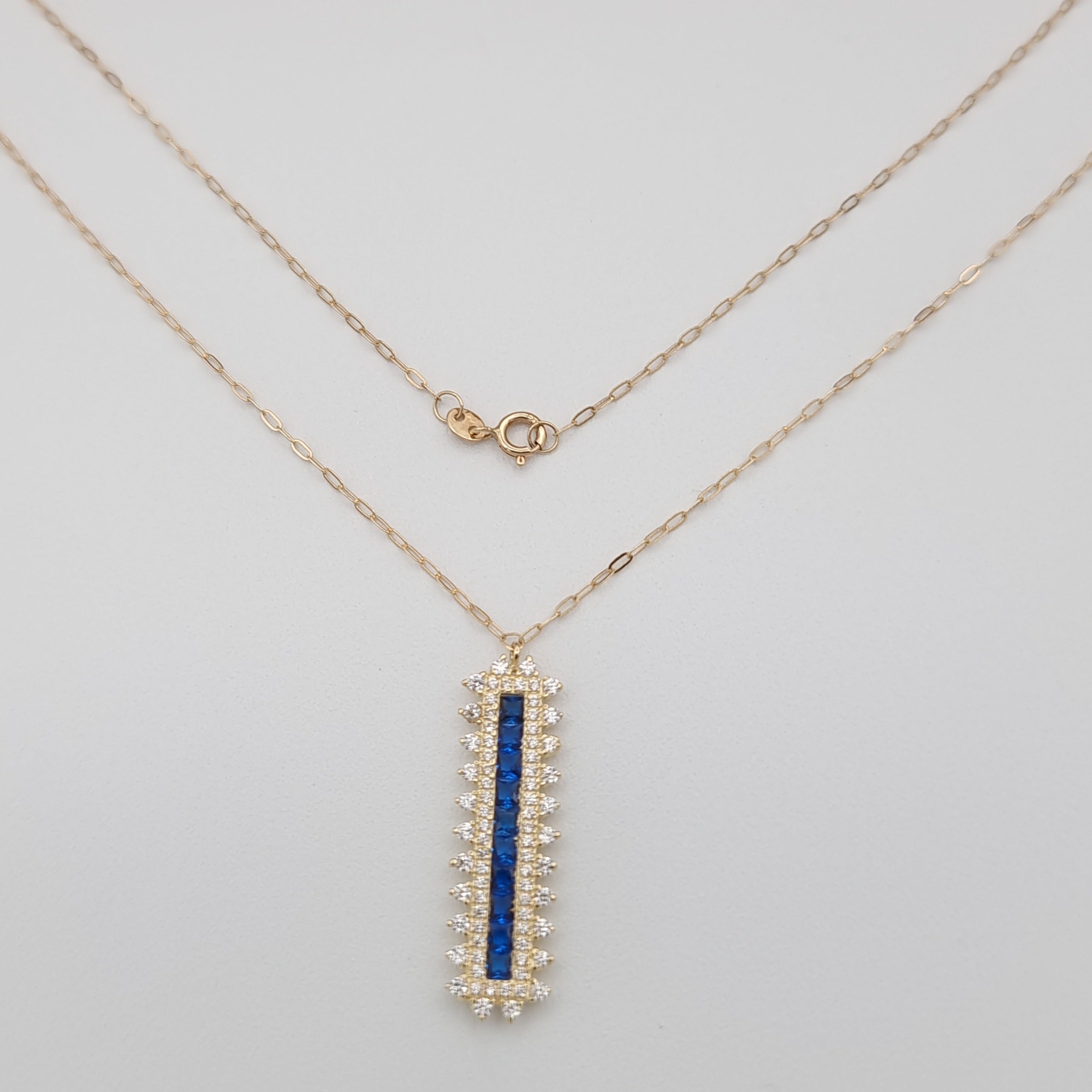 18K Pure Gold Blue Stone Necklace