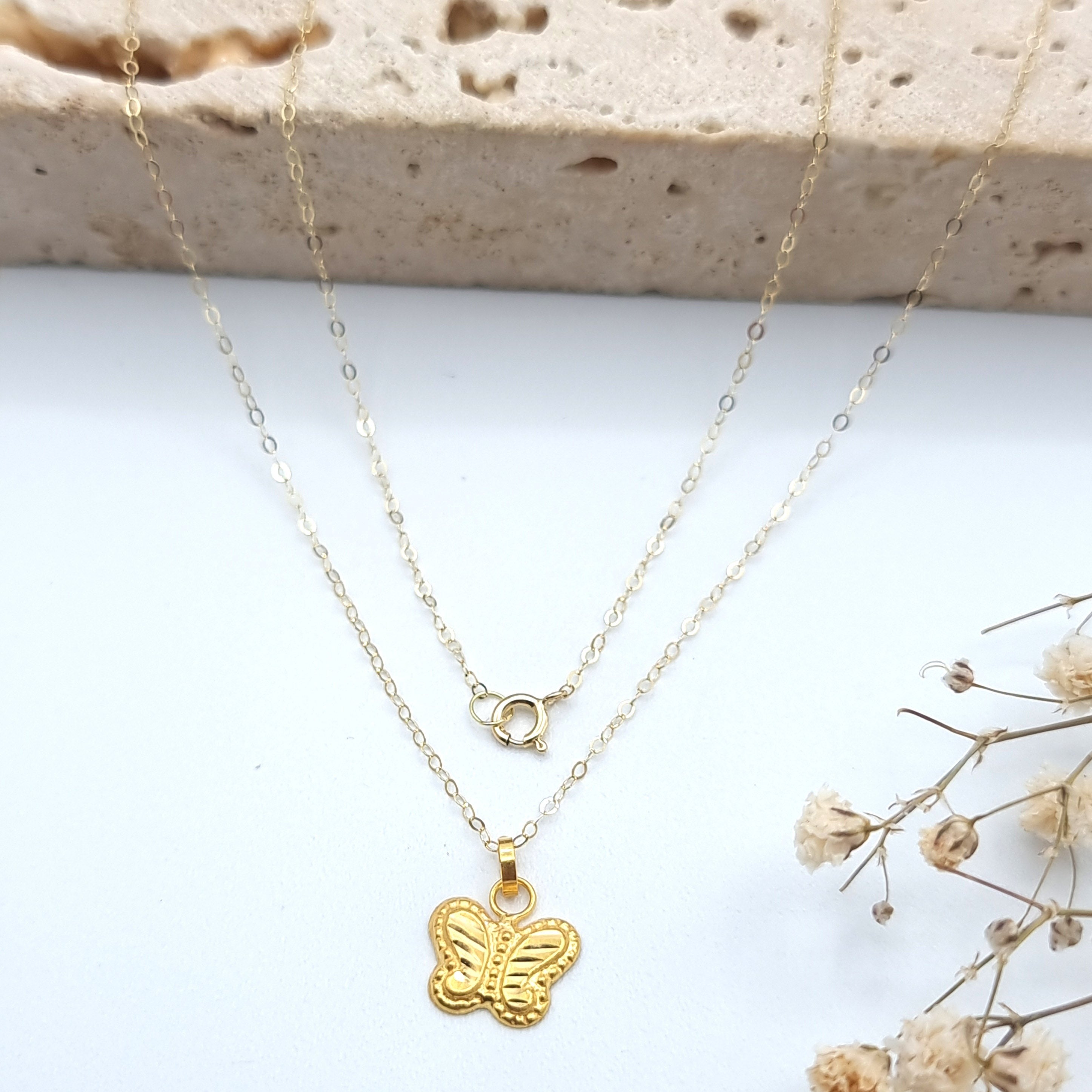 18K Pure Gold Fine Butterfly Necklace