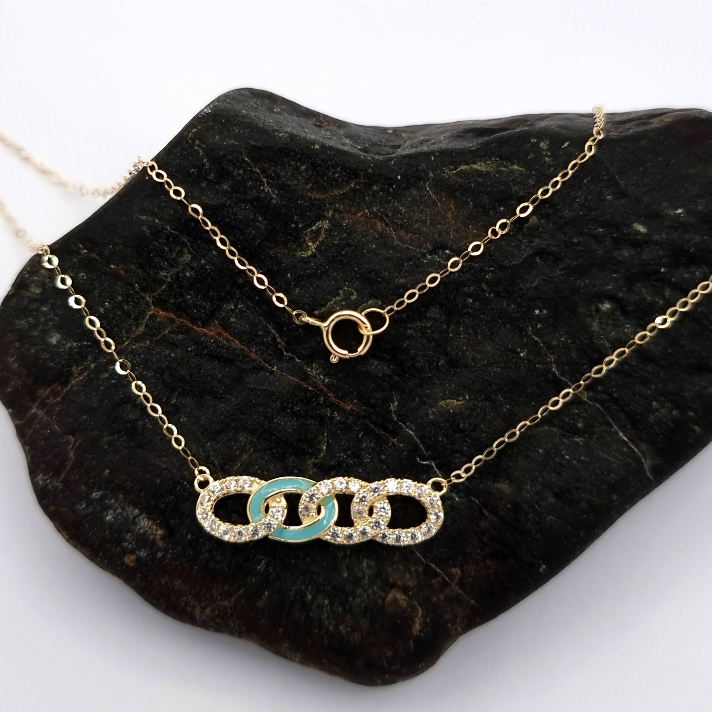 18K Pure Gold Linked Stone Necklace