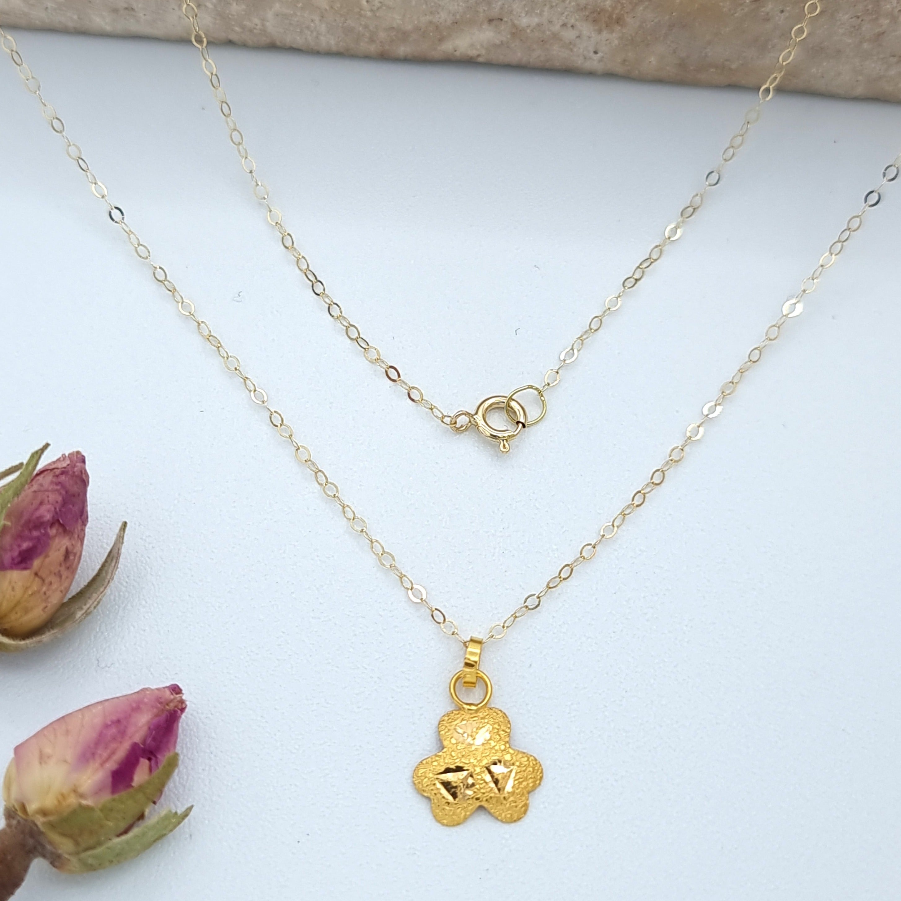 18K Pure Gold Fine Flower Necklace