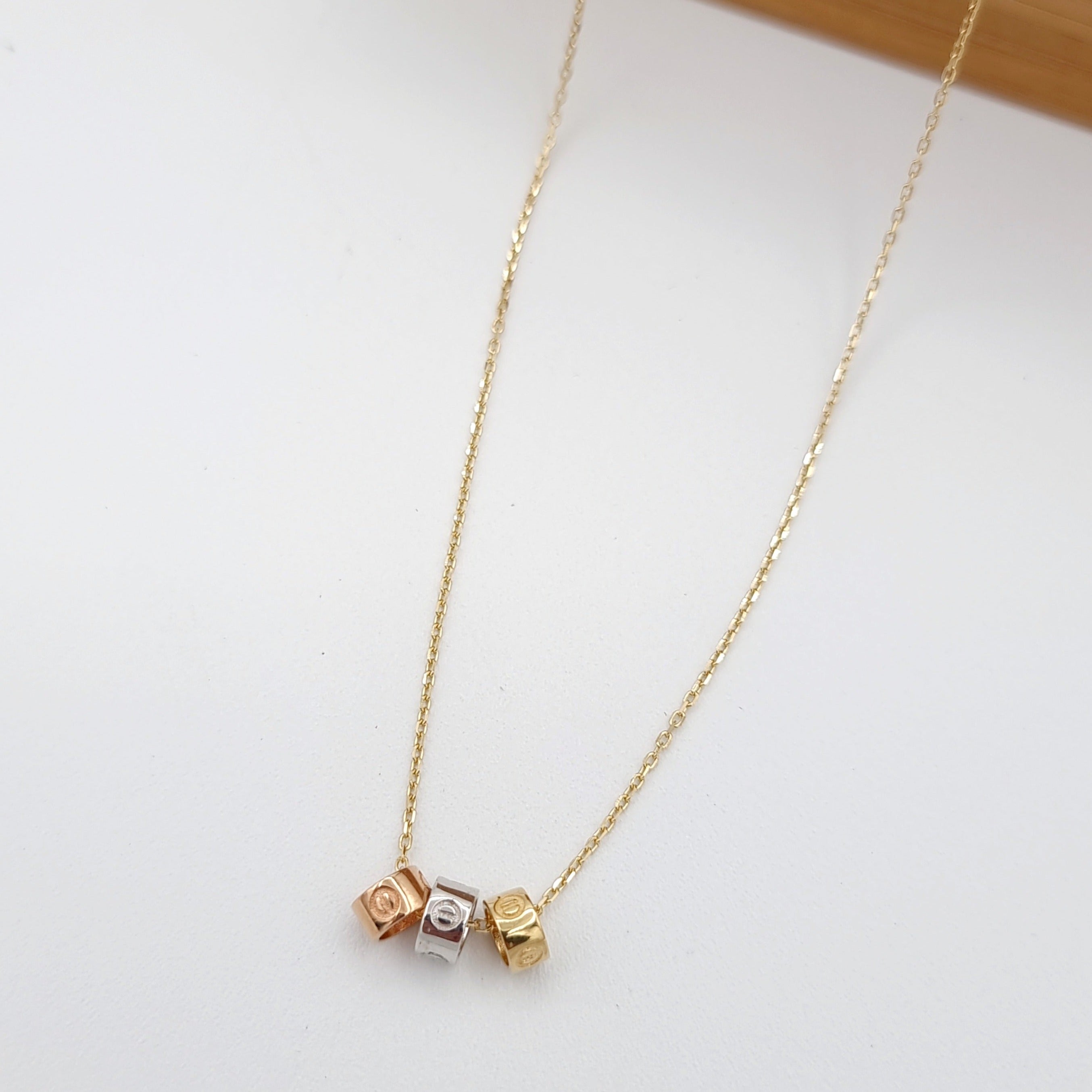 18K Pure Gold 3 Color C.R Pendant Necklace