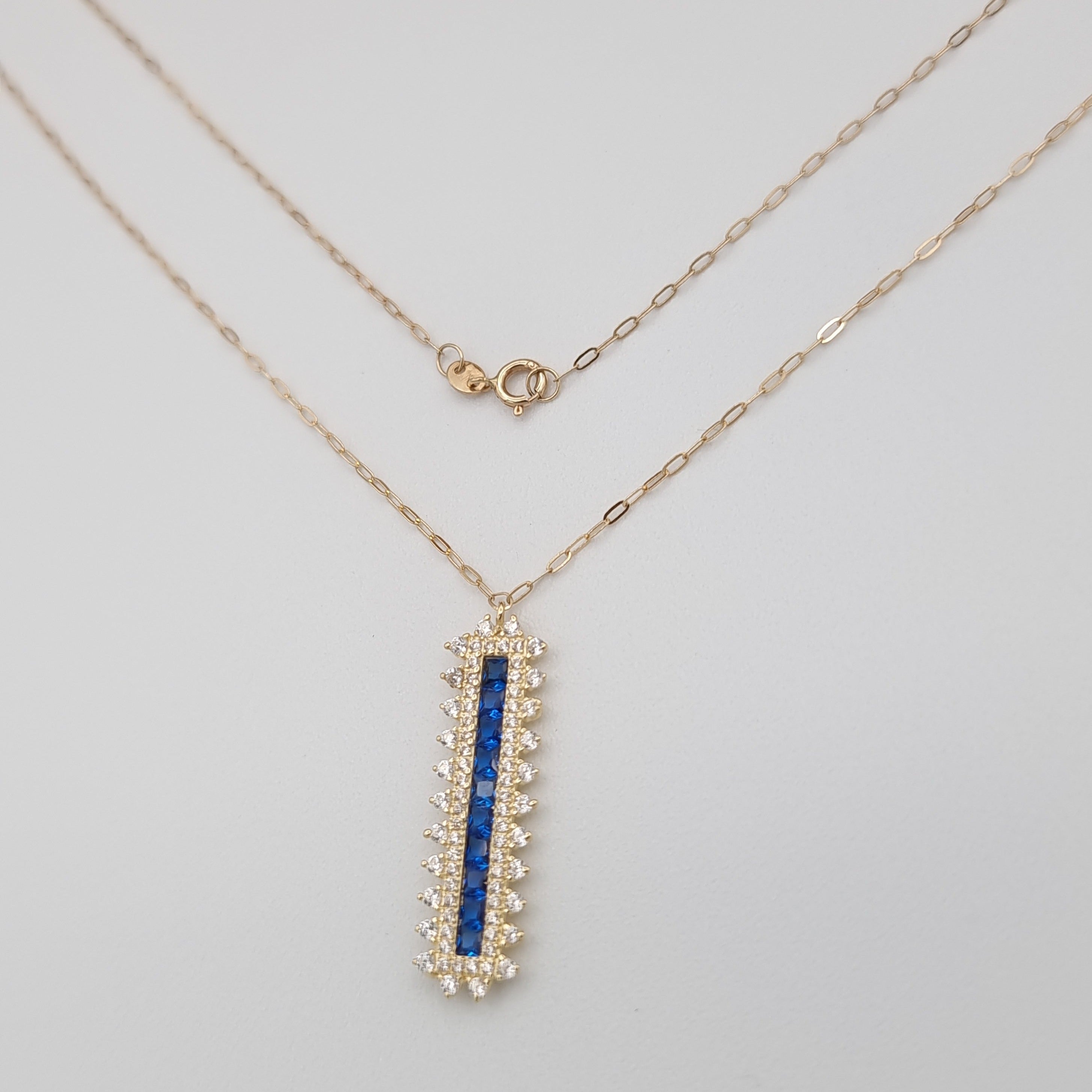 18K Pure Gold Blue Stone Necklace