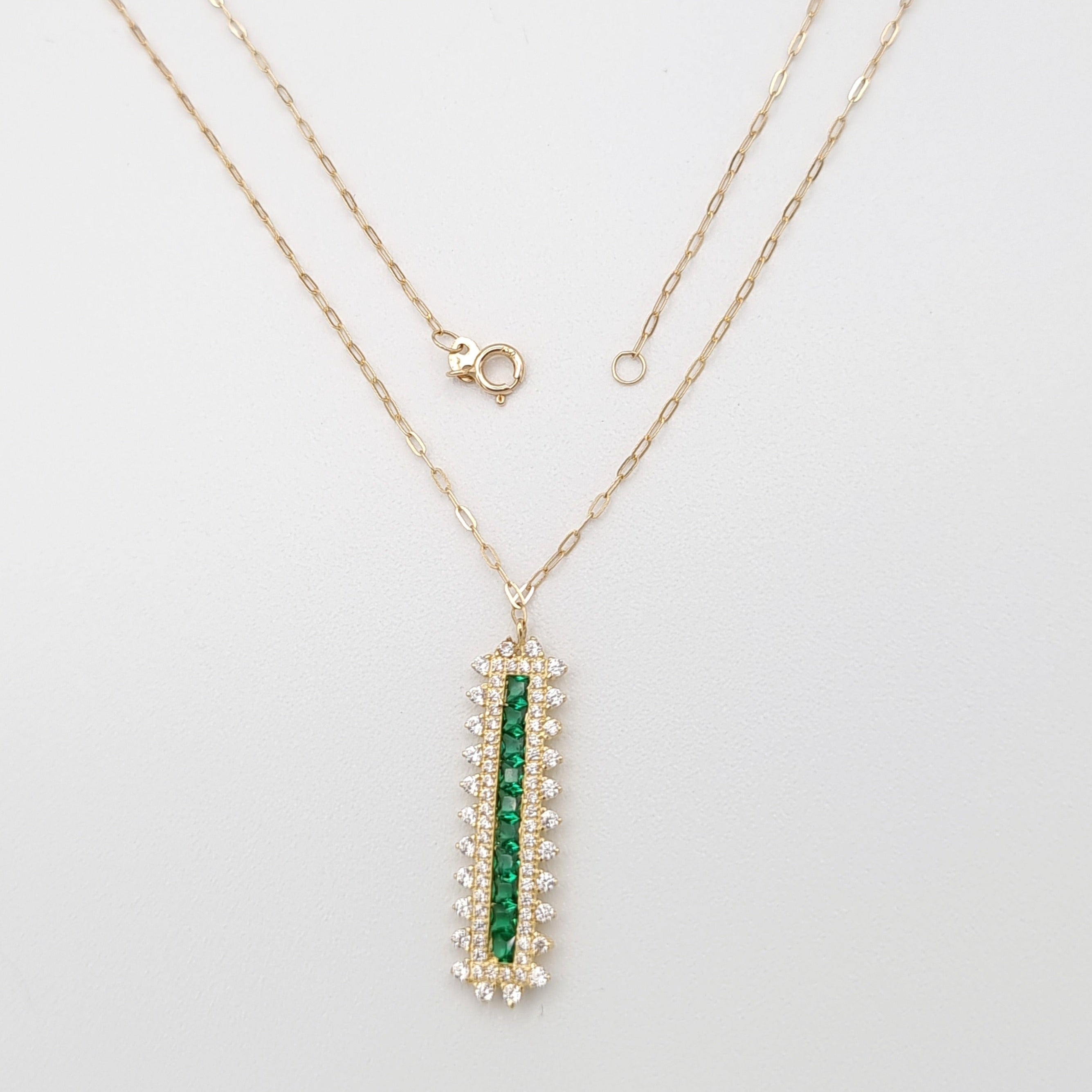 18K Pure Gold Green Stone Necklace