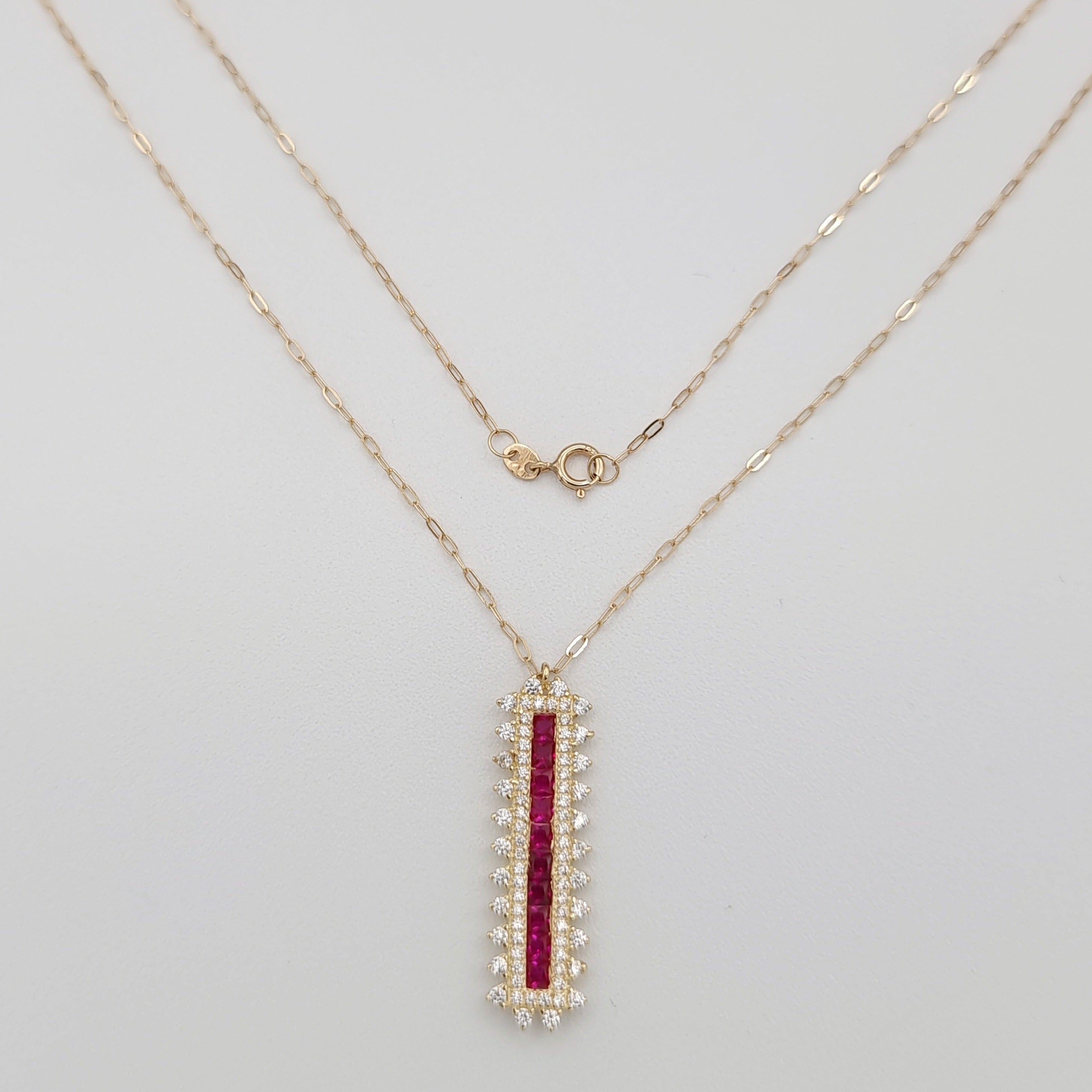 18K Pure Gold Pink Stone Necklace