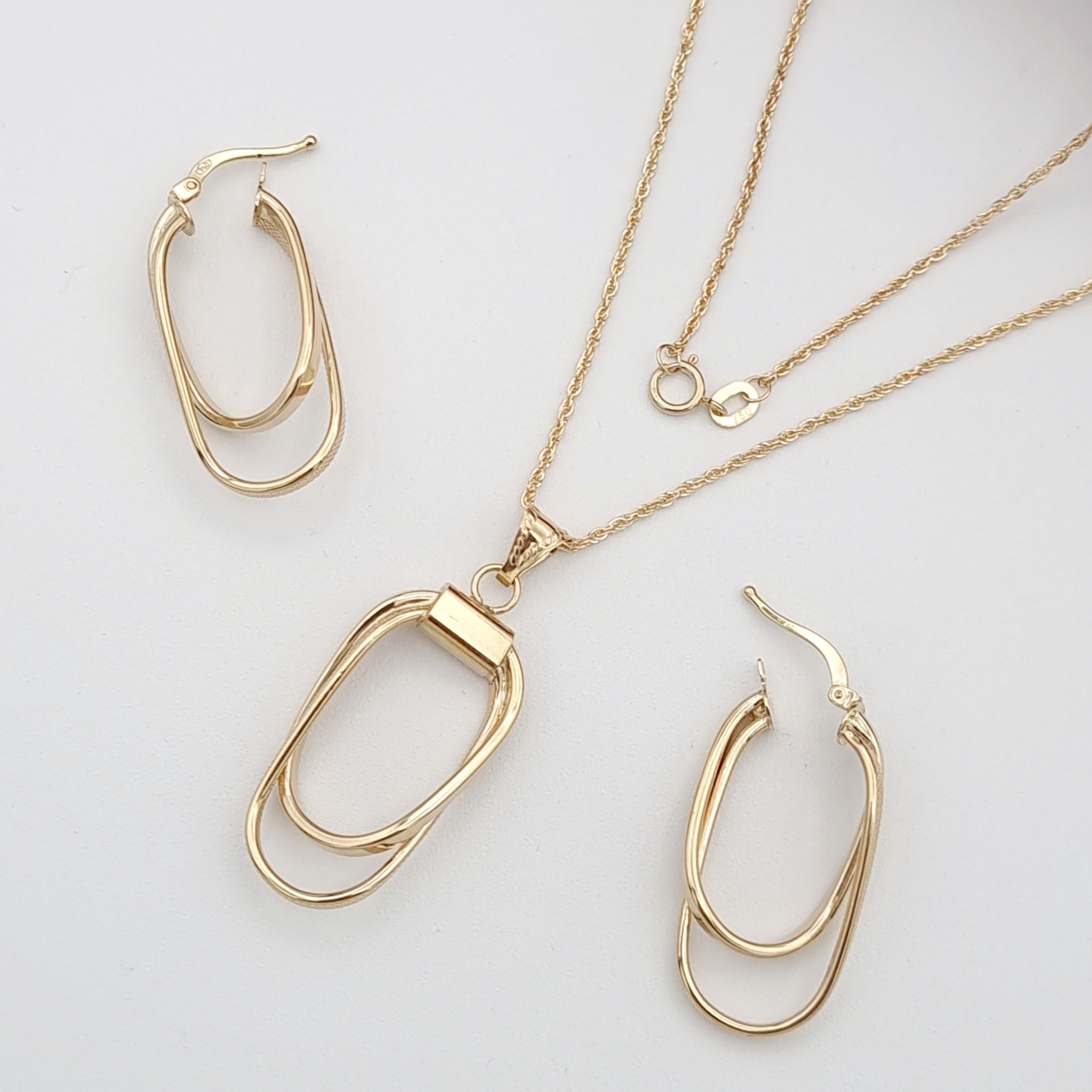 18K Pure Gold Double Oval Jewelry Set