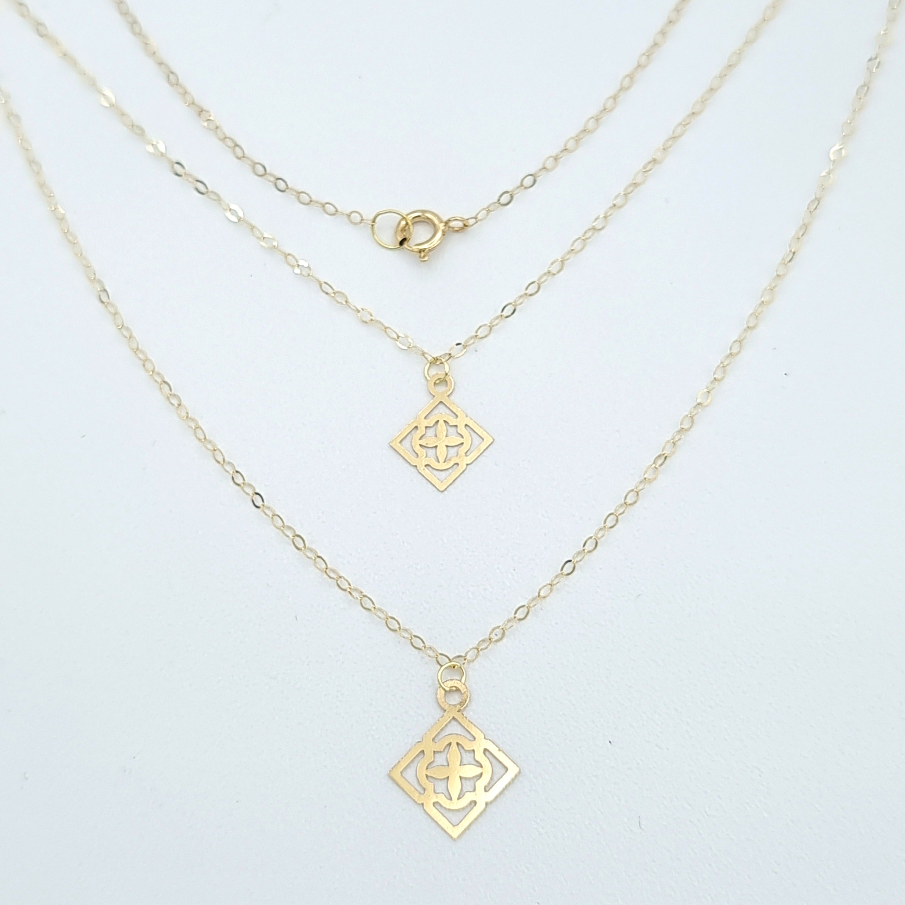 18K Pure Gold 2 Layer Square Necklace