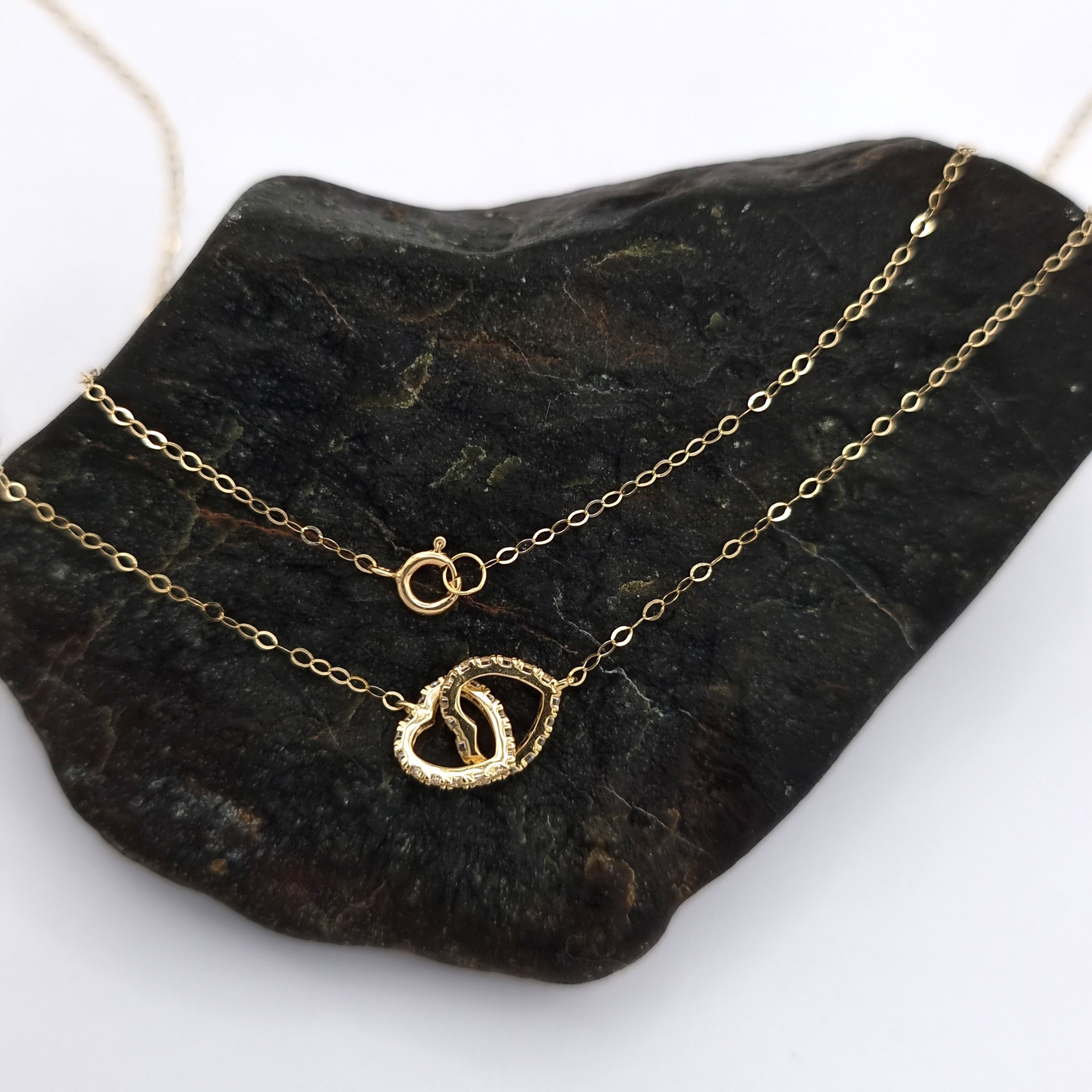 18K Pure Gold Double Heart Necklace