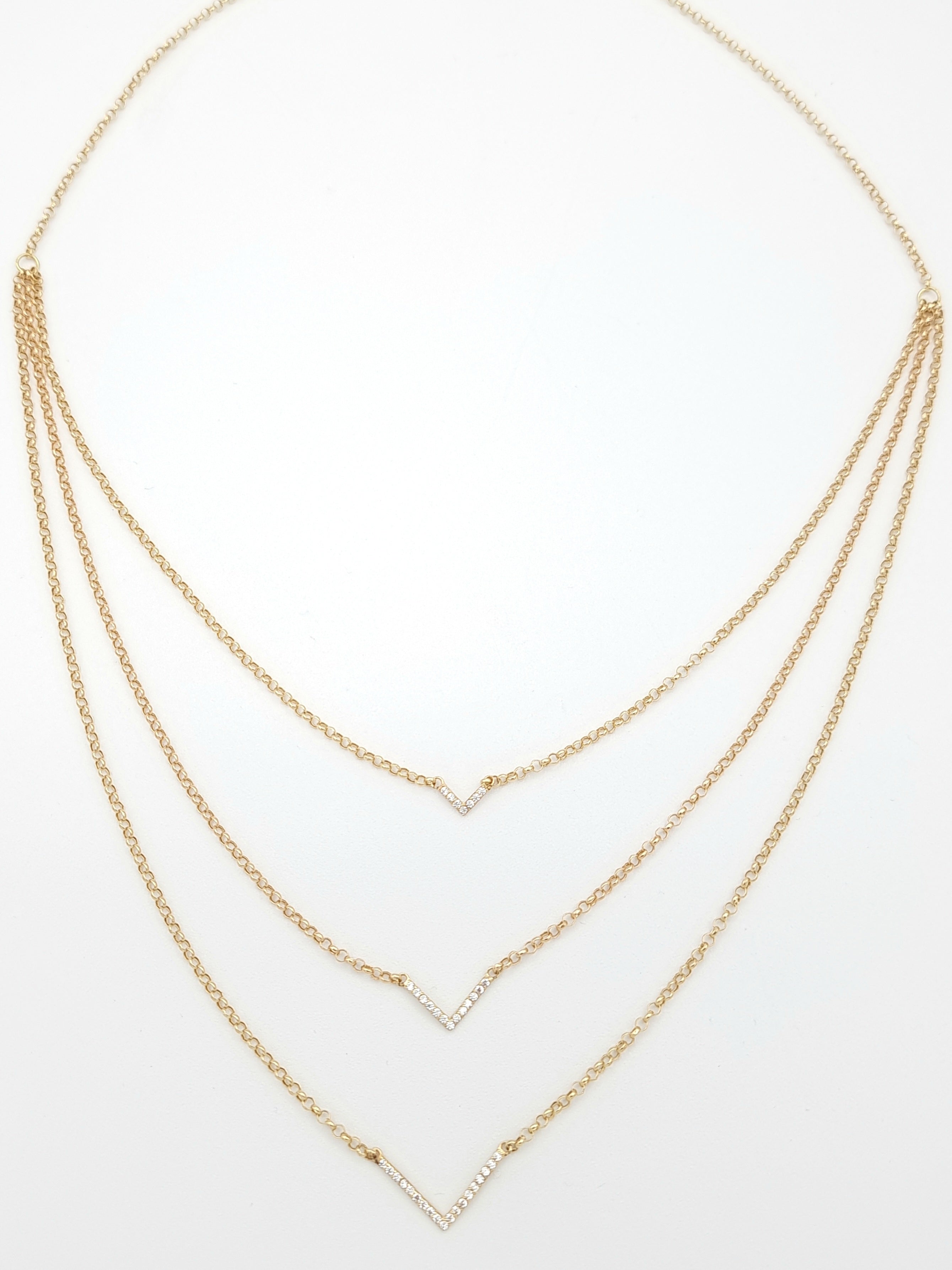 18K Pure Gold 3 V Stone Necklace