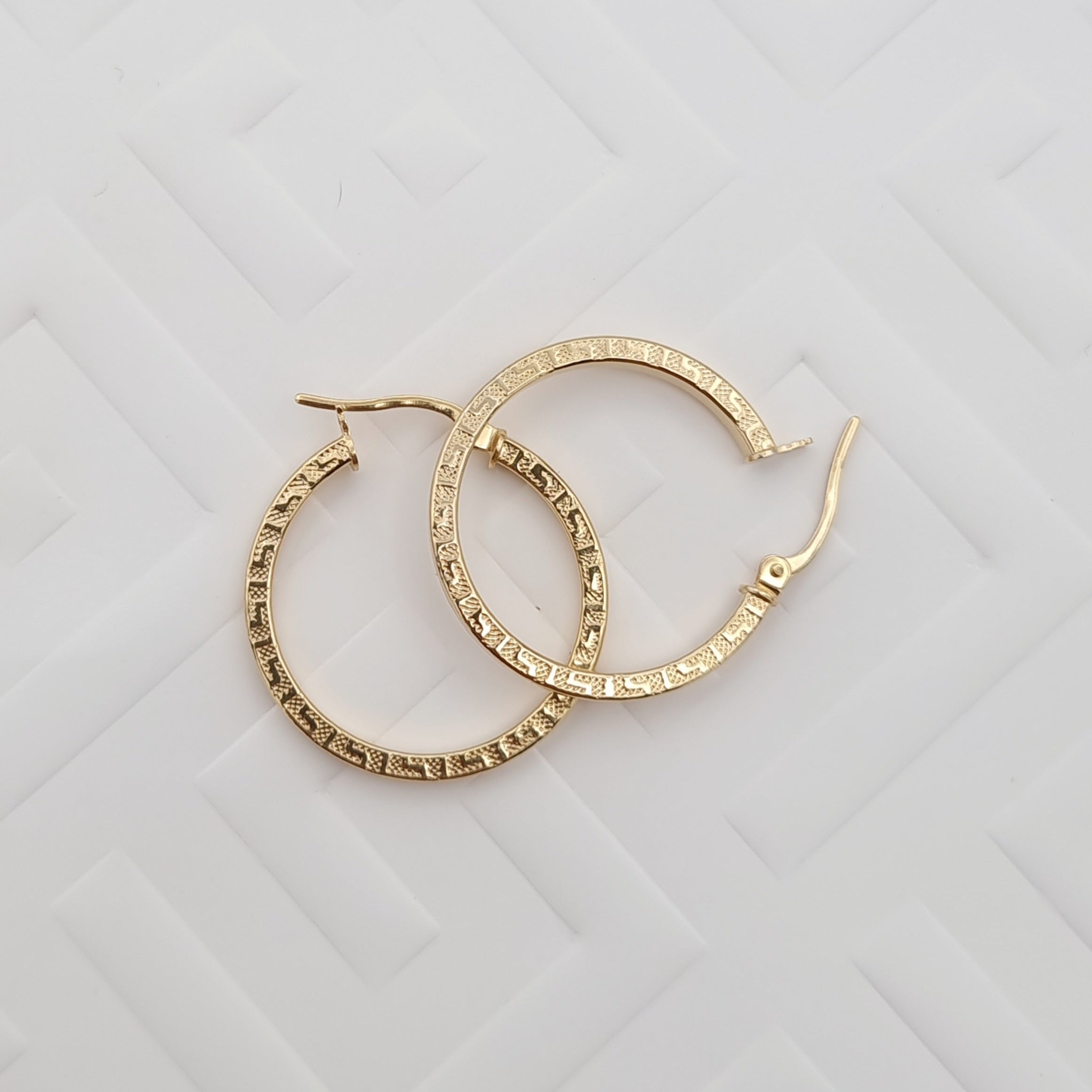 18K Pure Gold Round Hoop Earring Set