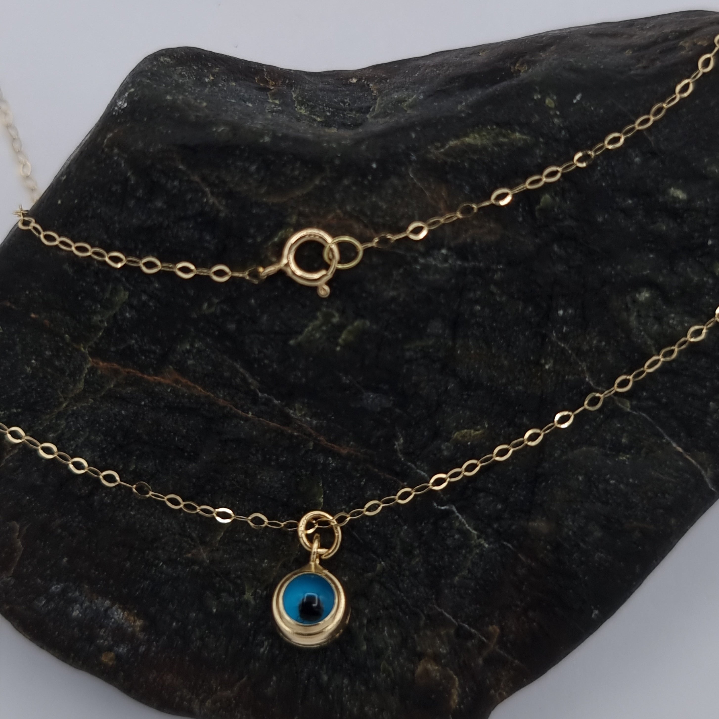 18K Pure Gold Blue Eye Necklace