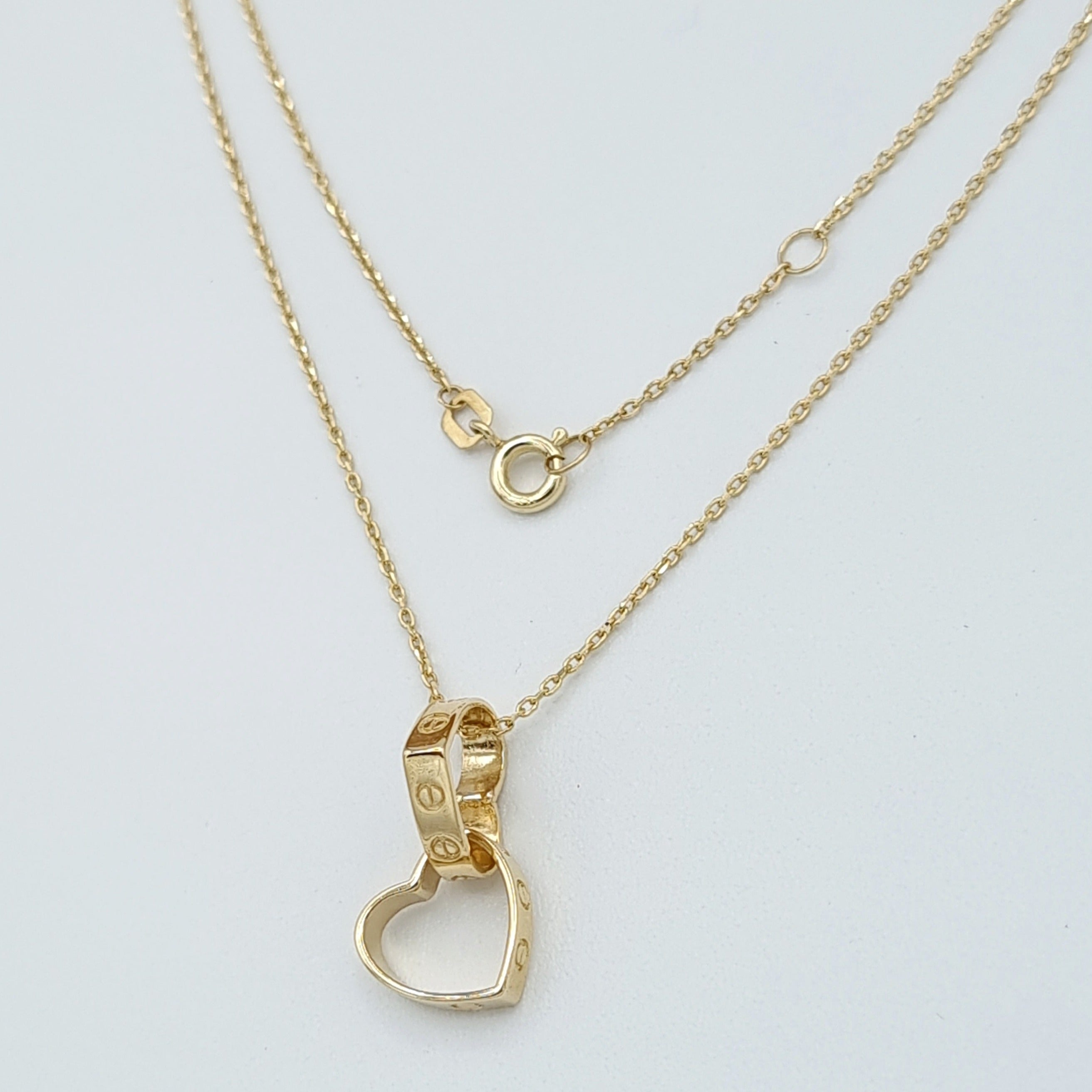 18K Pure Gold Double Heart Necklace