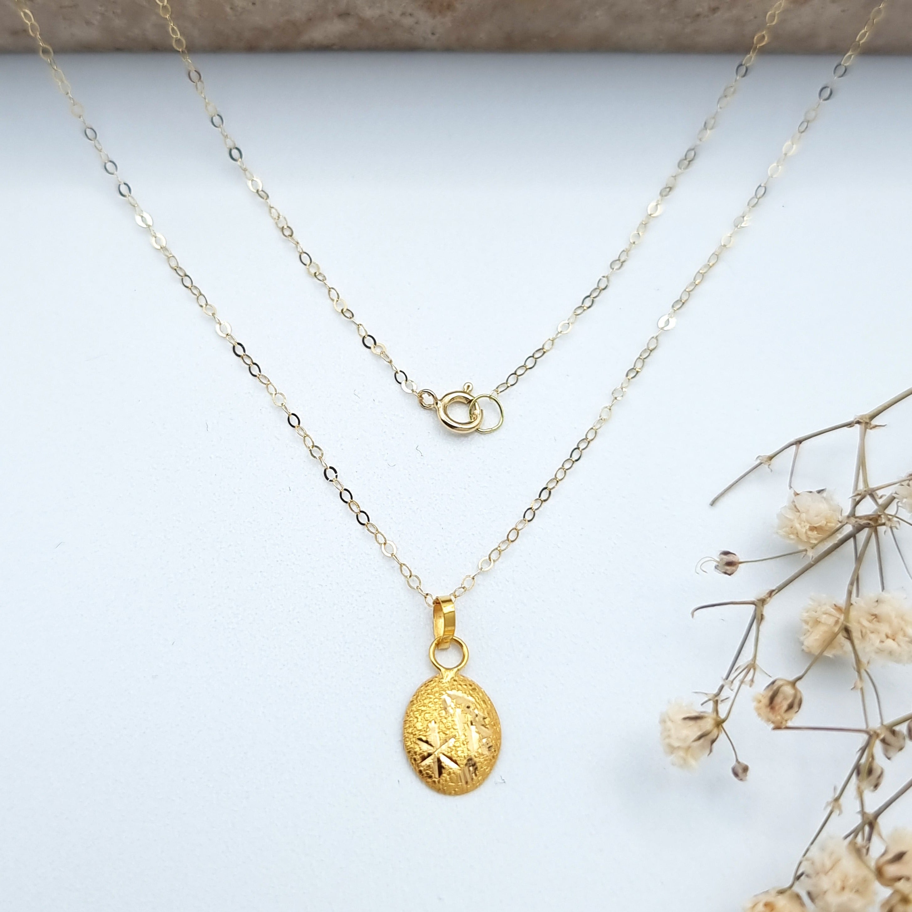 18K Pure Gold Fine Oval Necklace