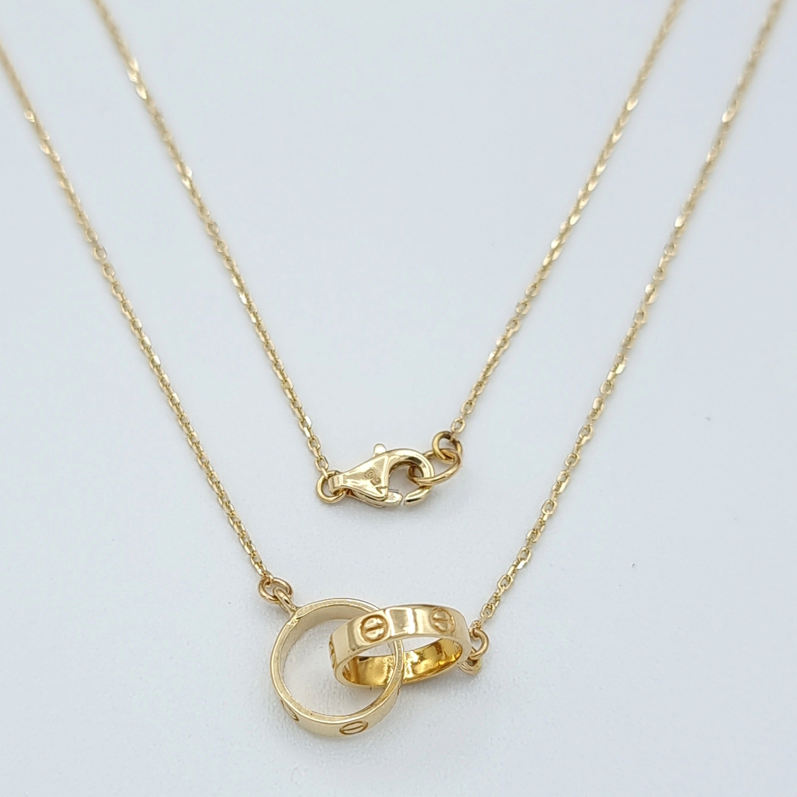 18K Pure Gold Elegant Double Round C.H Ring Necklace