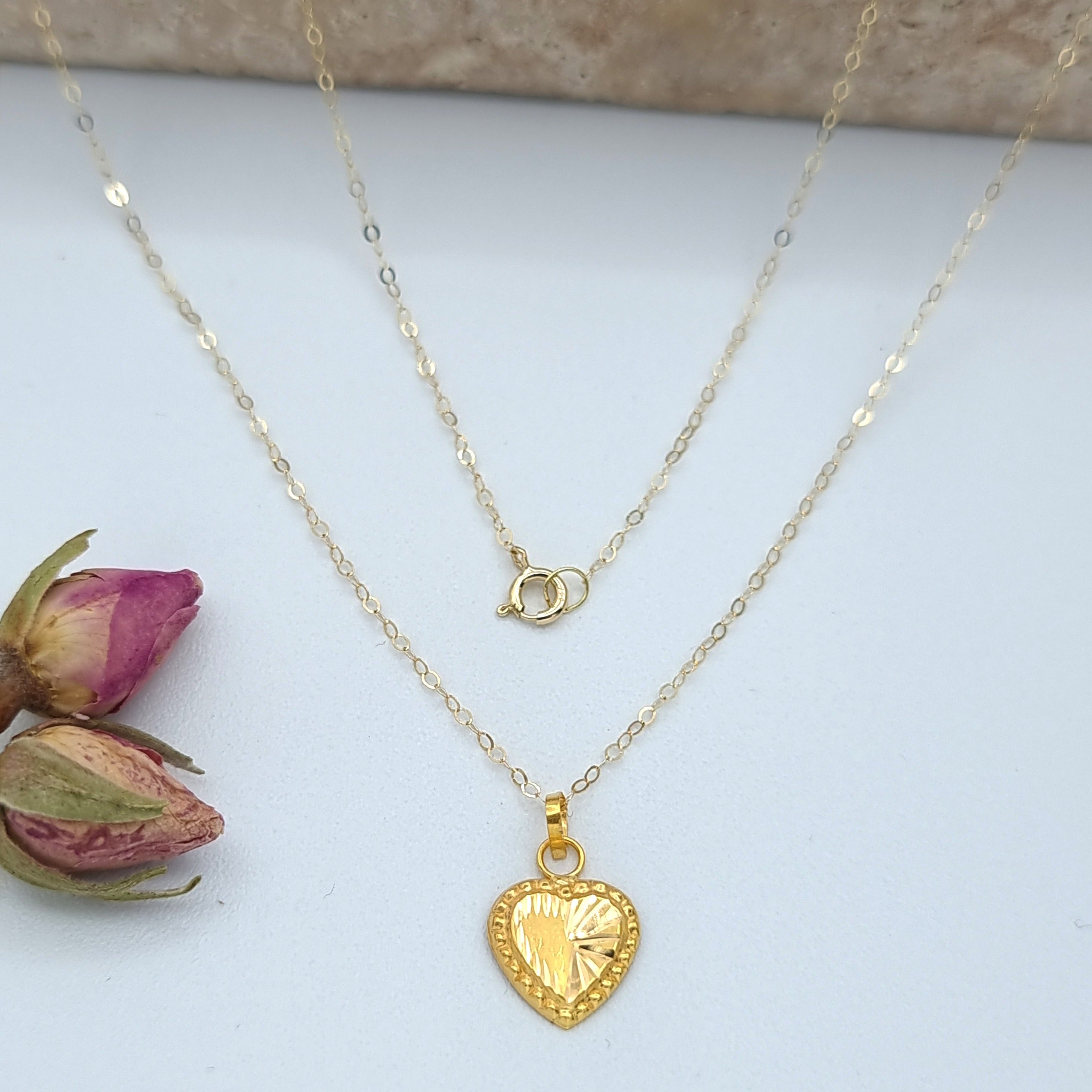 18K Pure Gold Fine Heart Necklace