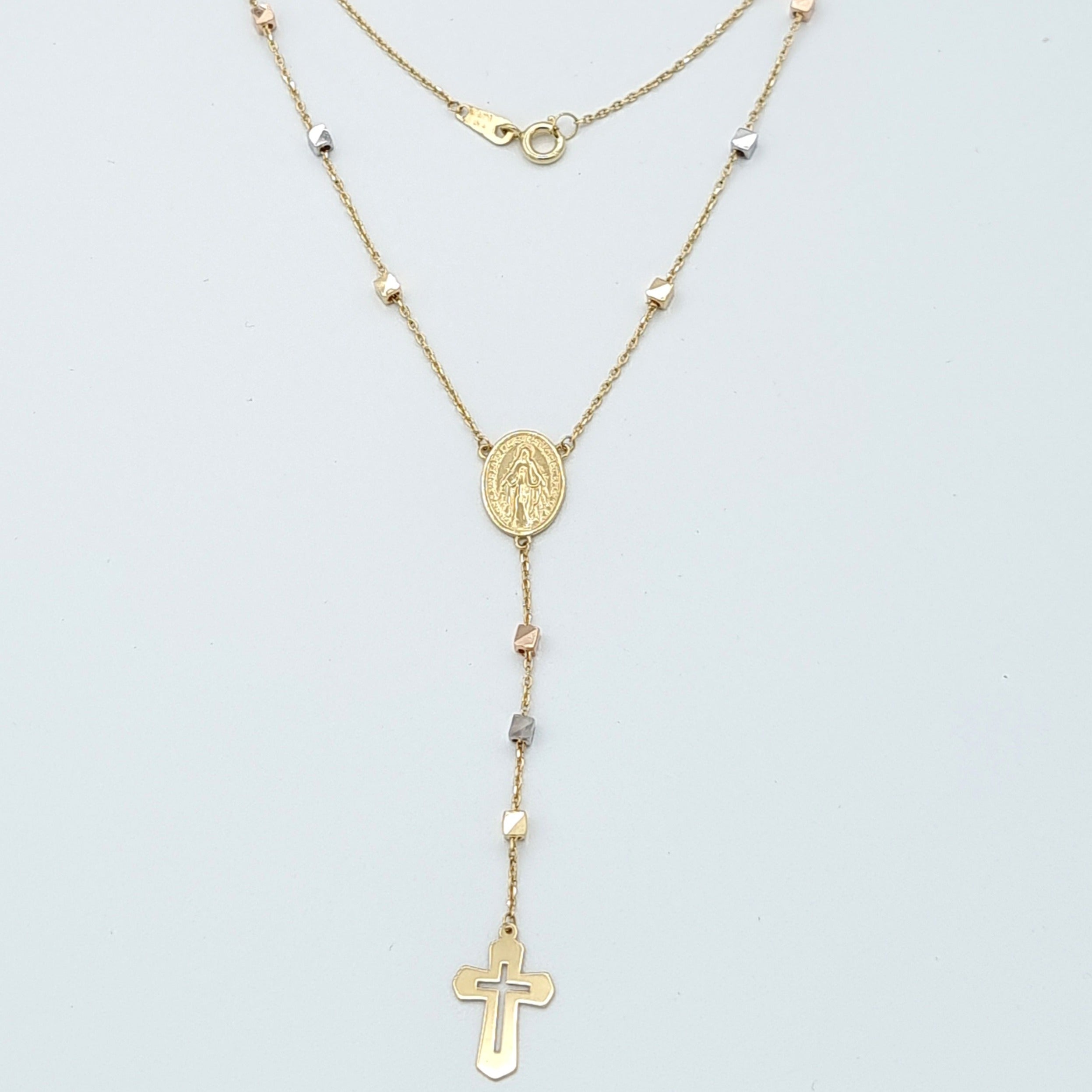 18K Pure Gold Cross Mama Mary Necklace