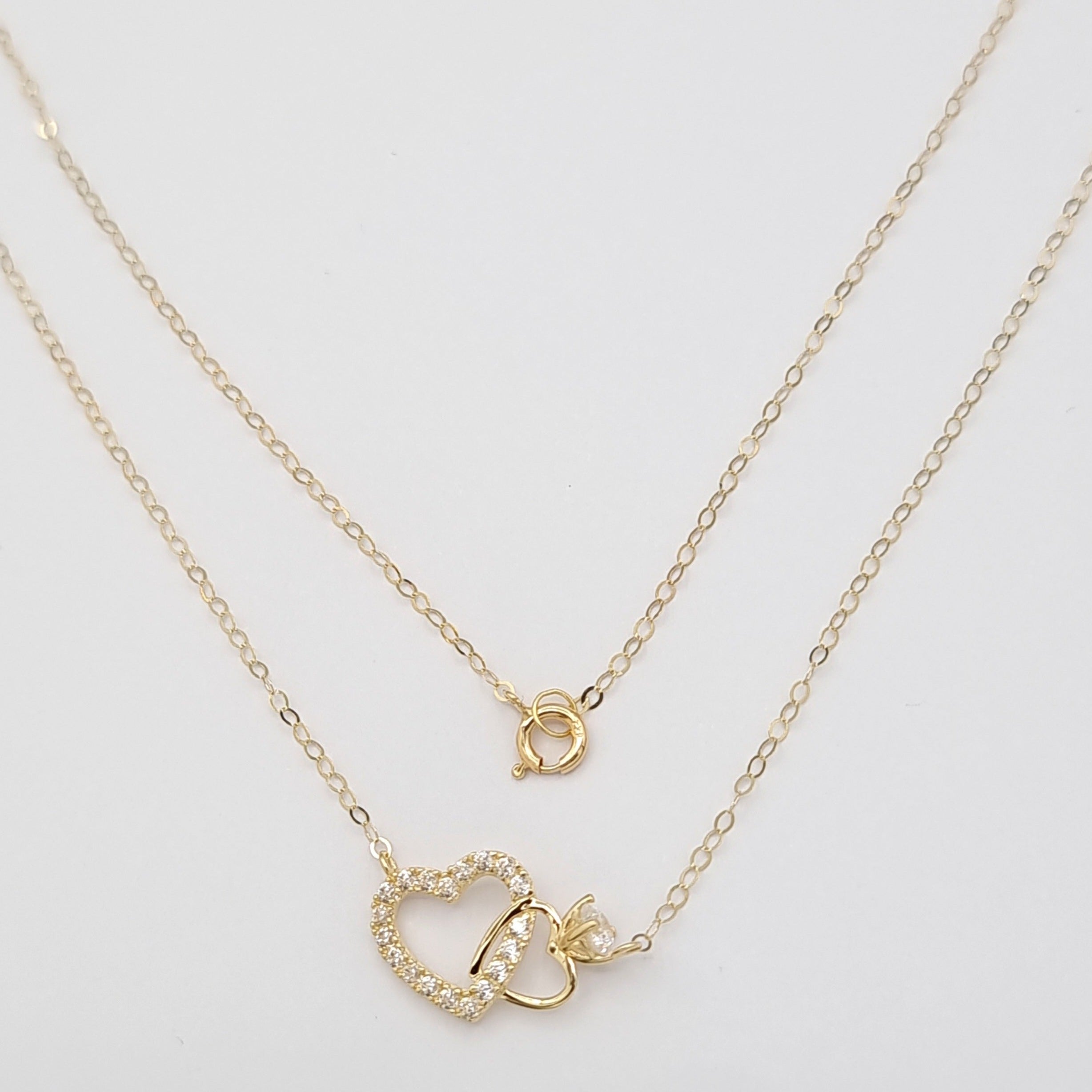 18K Pure Gold Heart Ring Stone Necklace